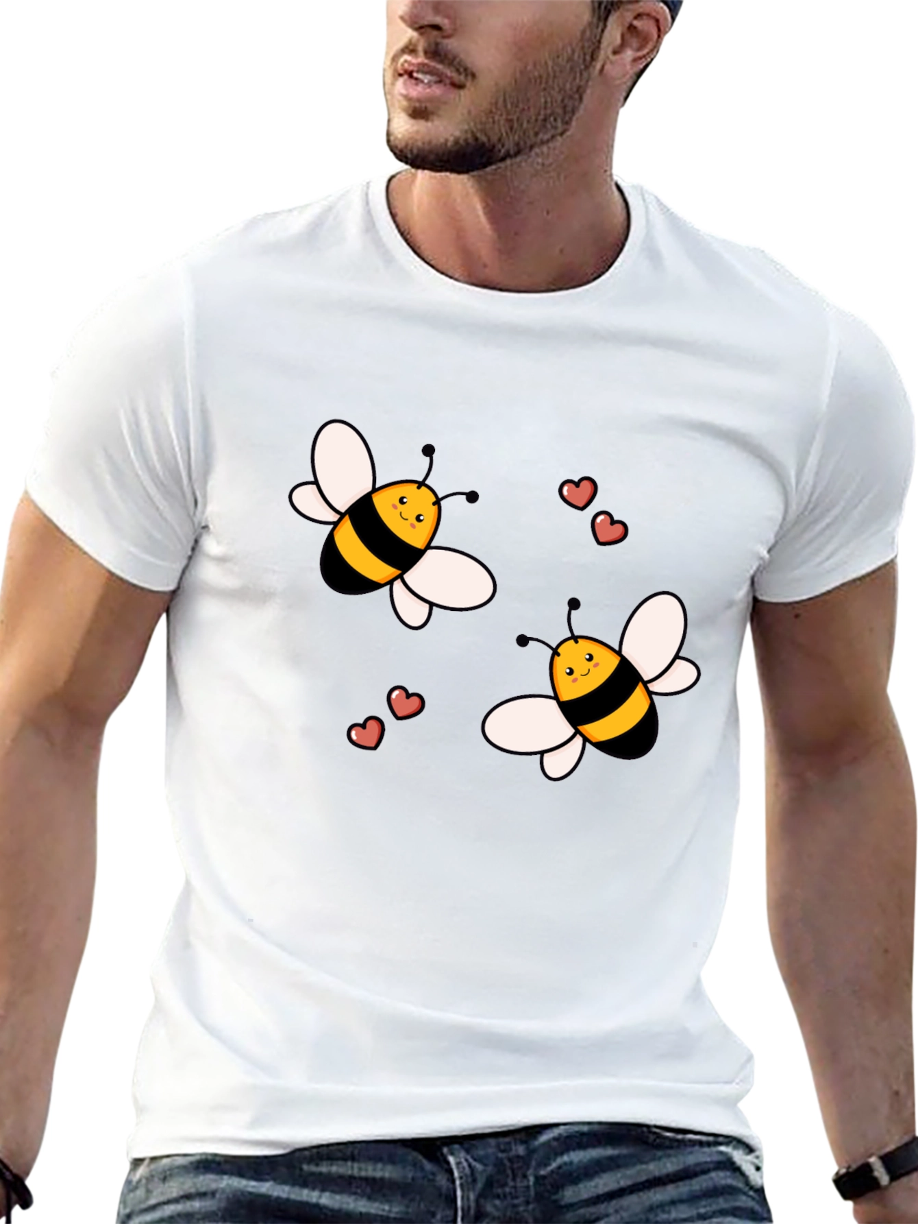 Cute Cartoon Bee T-Shirt Black Cotton Crew Neck