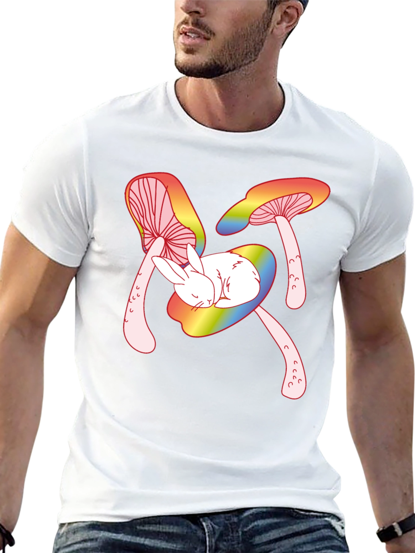 Mushroom Bunny Graphic Tee - Black Cotton T-Shirt