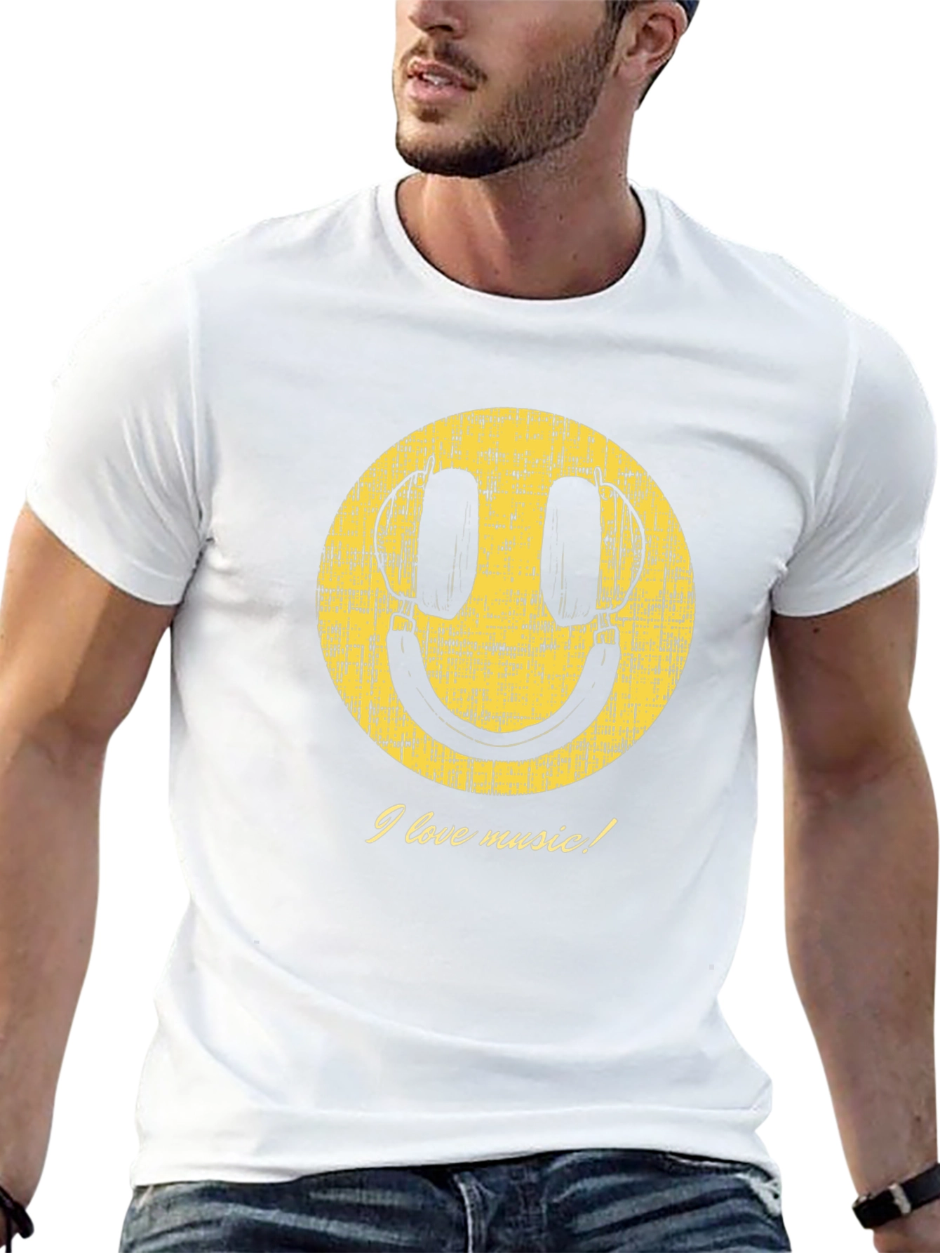 Music Lover Smiley Face Graphic T-Shirt