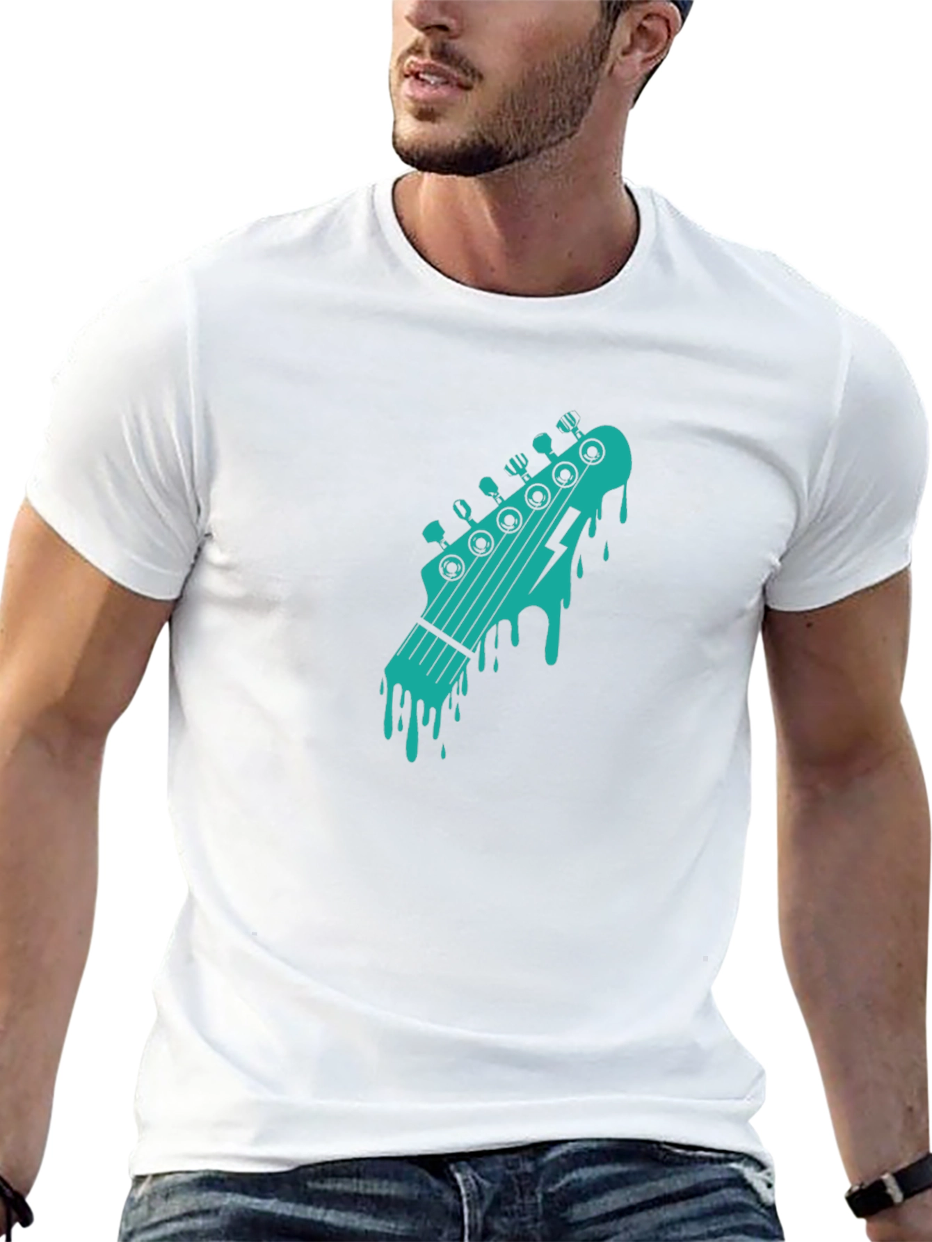 Cool Black T-Shirt with Guitar Headstock Graphic