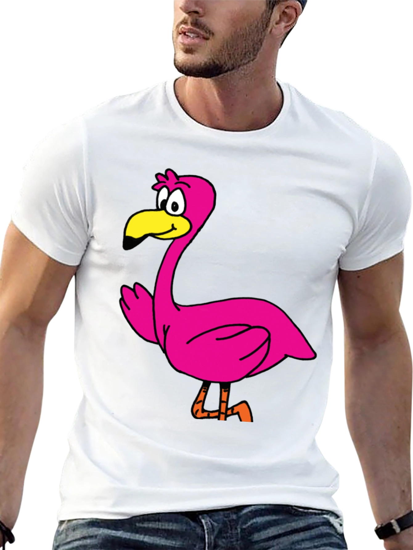Cartoon Flamingo Graphic Tee - Black Unisex T-Shirt