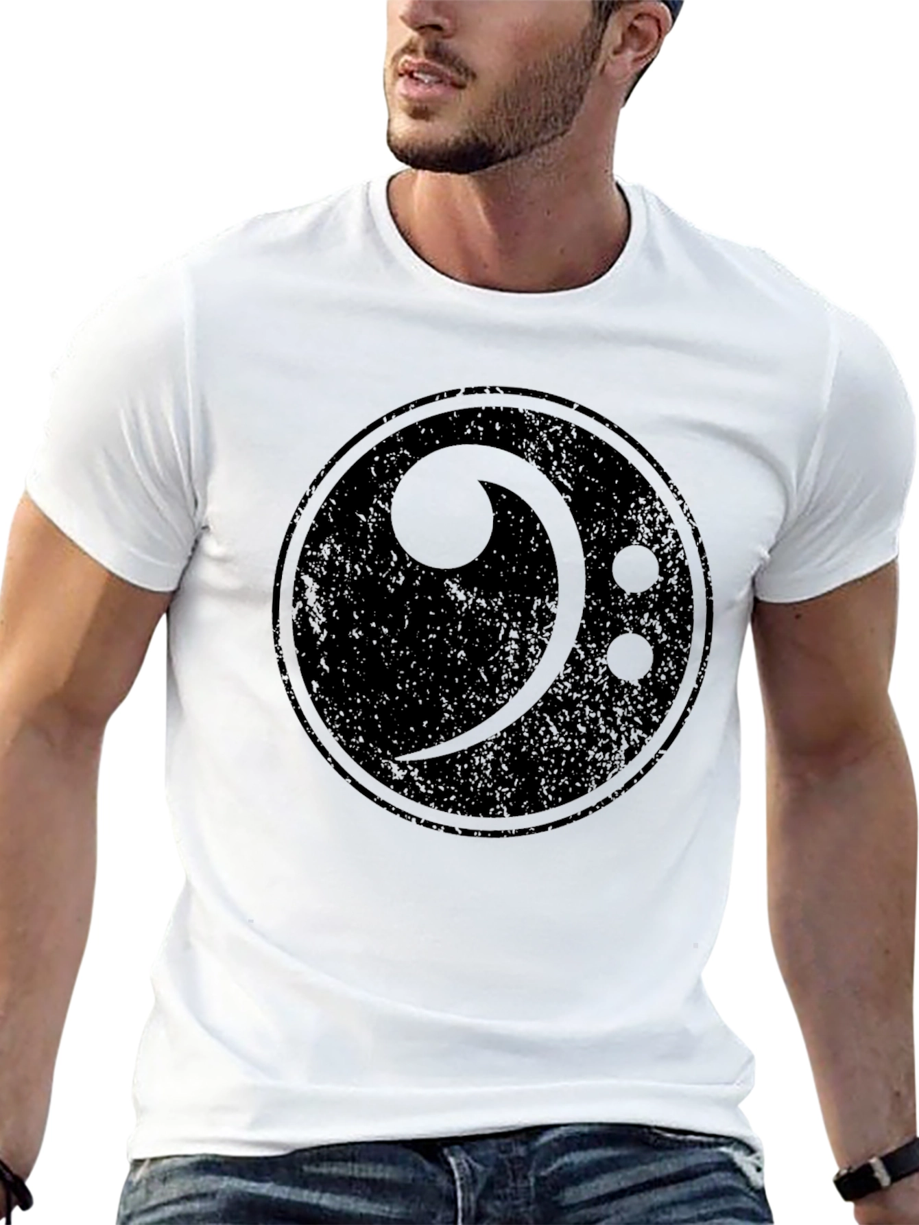 Bass Clef Music T-Shirt - Round Logo Design