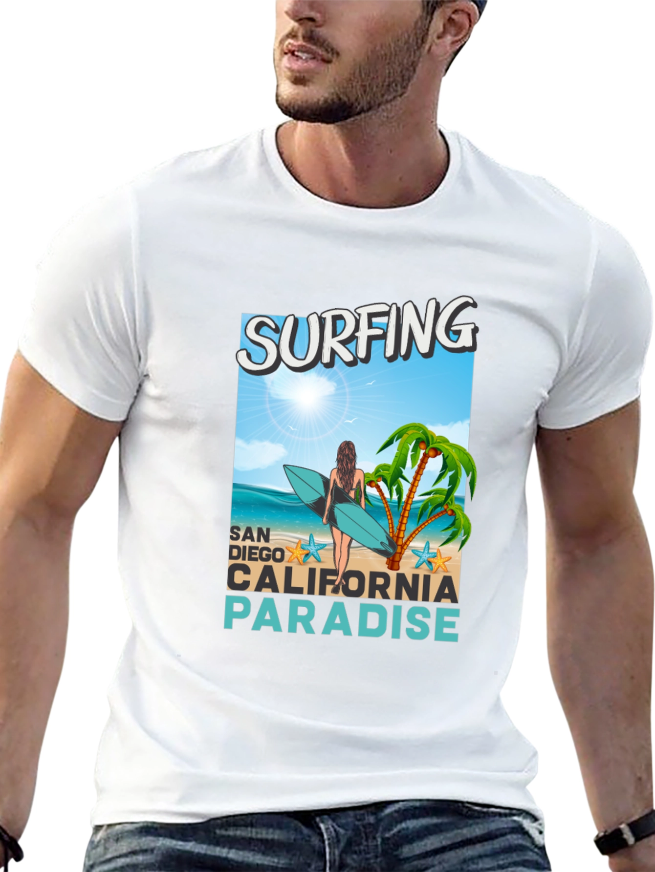 Surfing San Diego California Paradise Graphic Tee