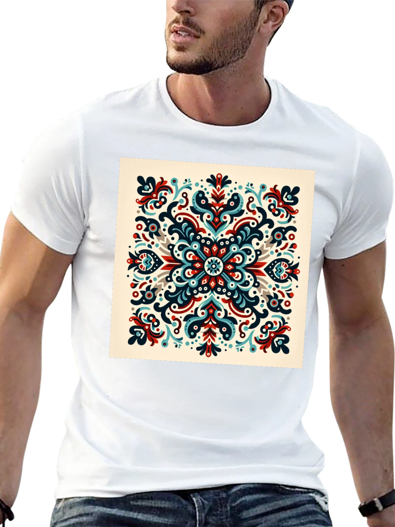 Ornamental Mandala Graphic Print Black T-Shirt