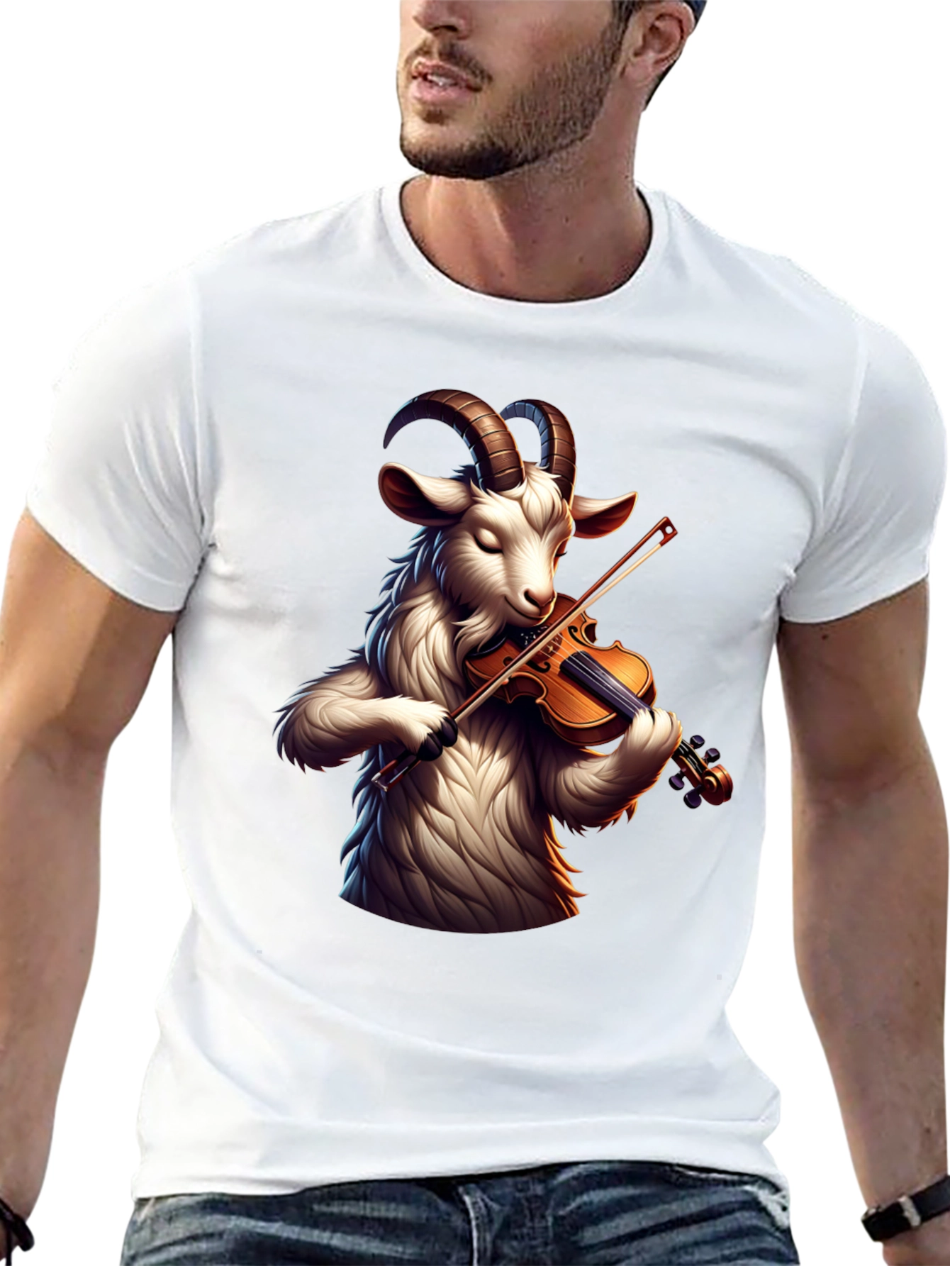 Goat Violinist Graphic Tee - Black Casual T-Shirt