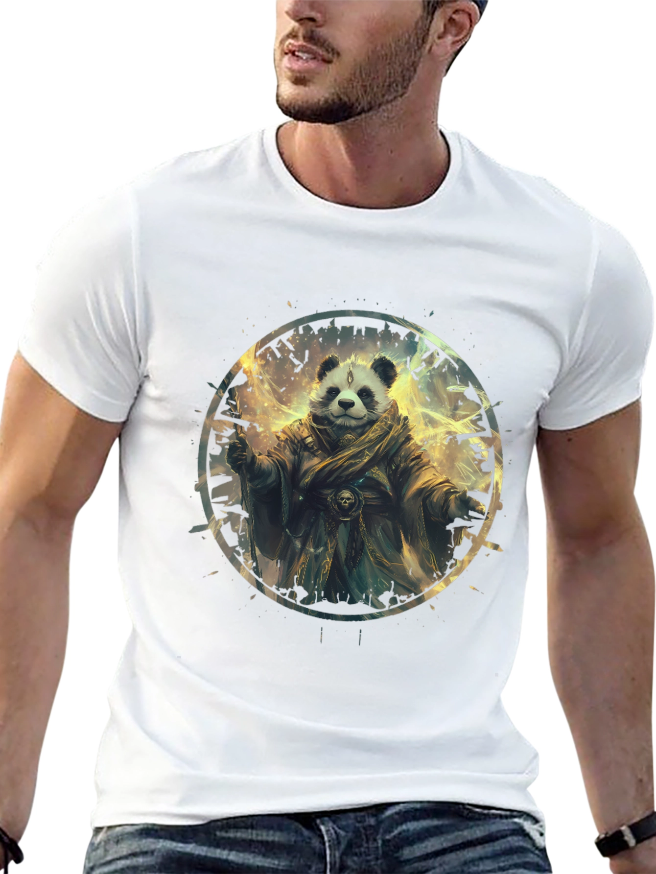 Panda Wizard Graphic Tee - Black Cotton T-Shirt