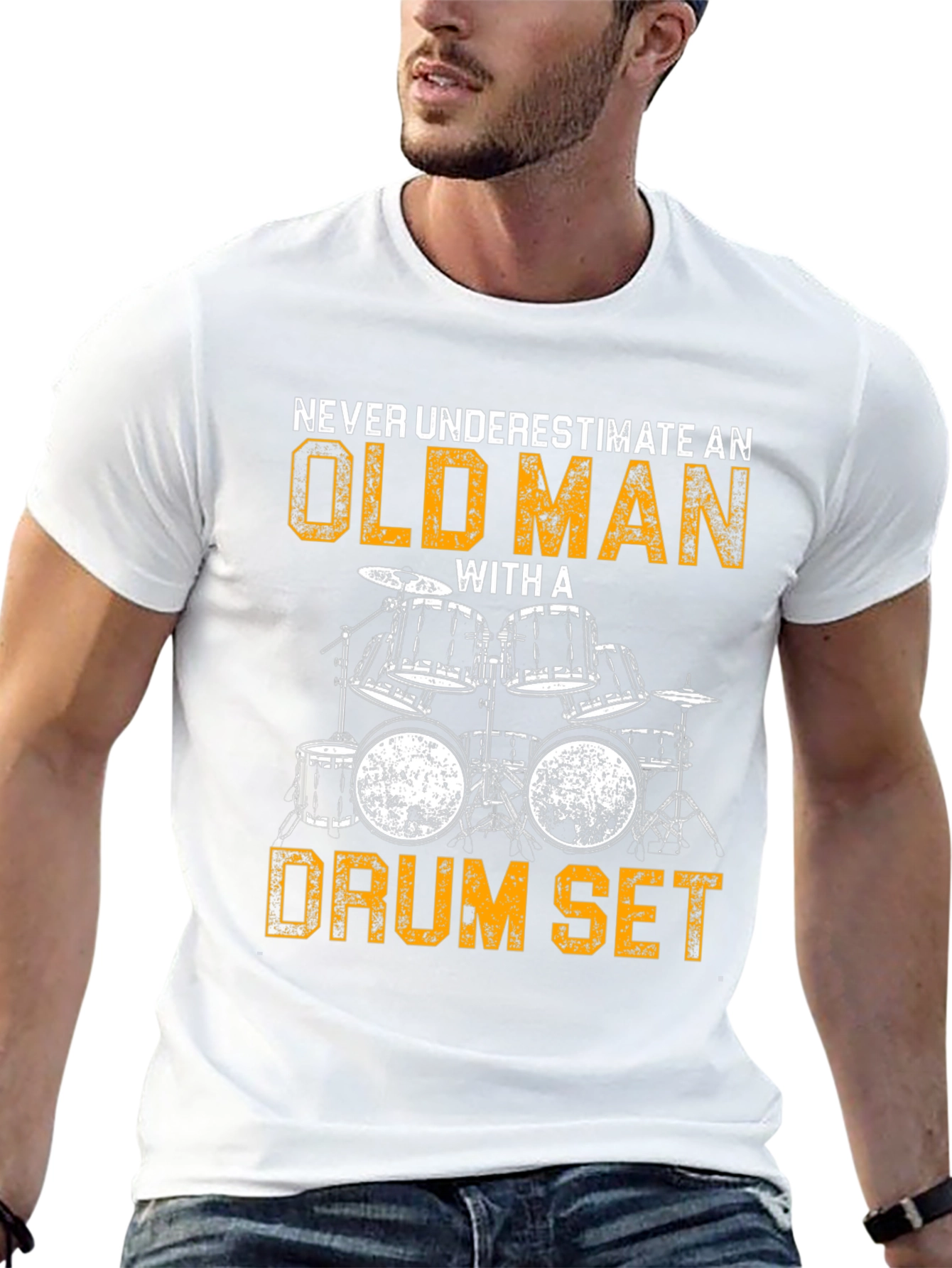 Old Man Drum Set T-Shirt - Musician Novelty Tee