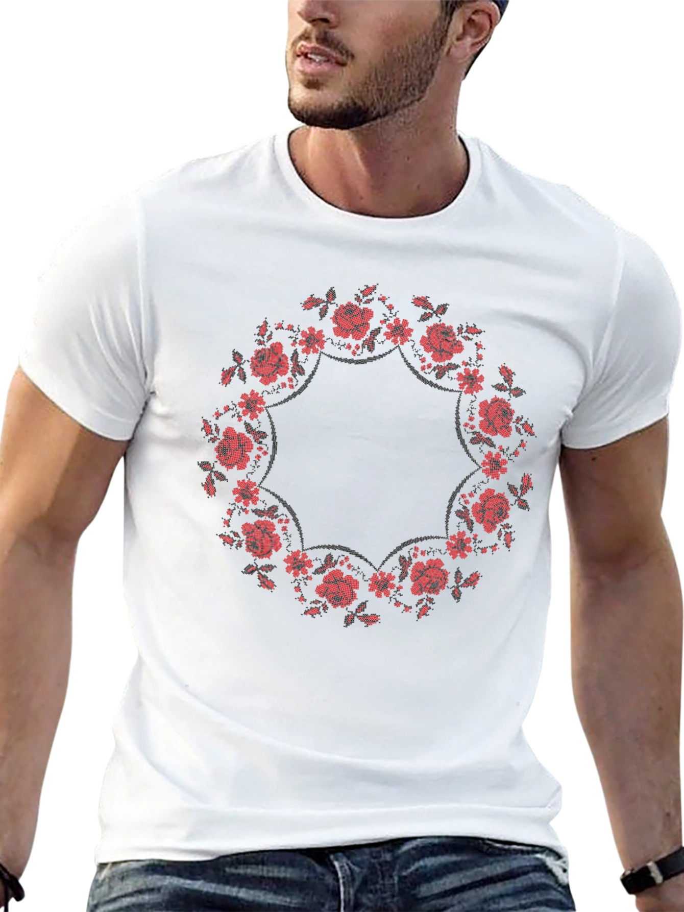 Floral Wreath Graphic Tee - Classic Black
