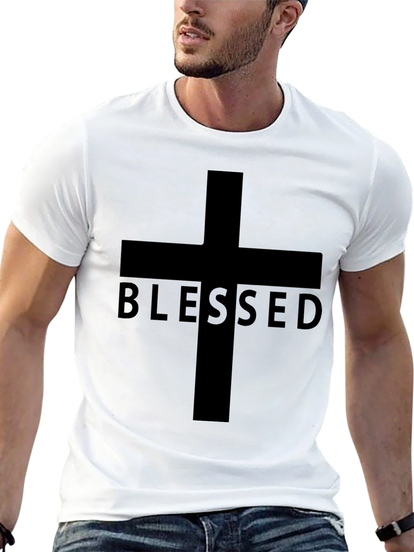 Blessed Cross Graphic Tee - Black Christian T-Shirt