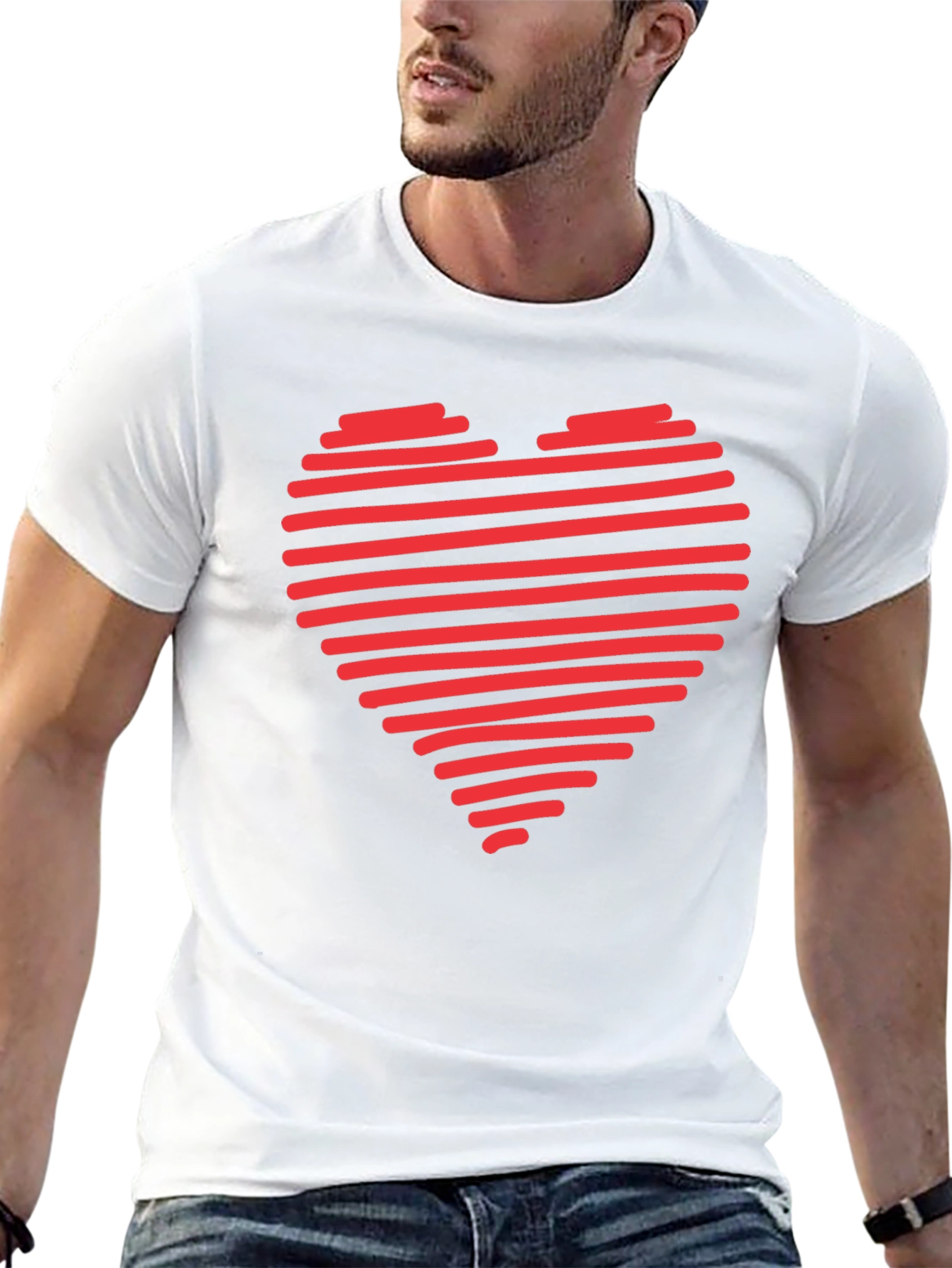 Red Heart Stripes Black T-Shirt Love Graphic Tee