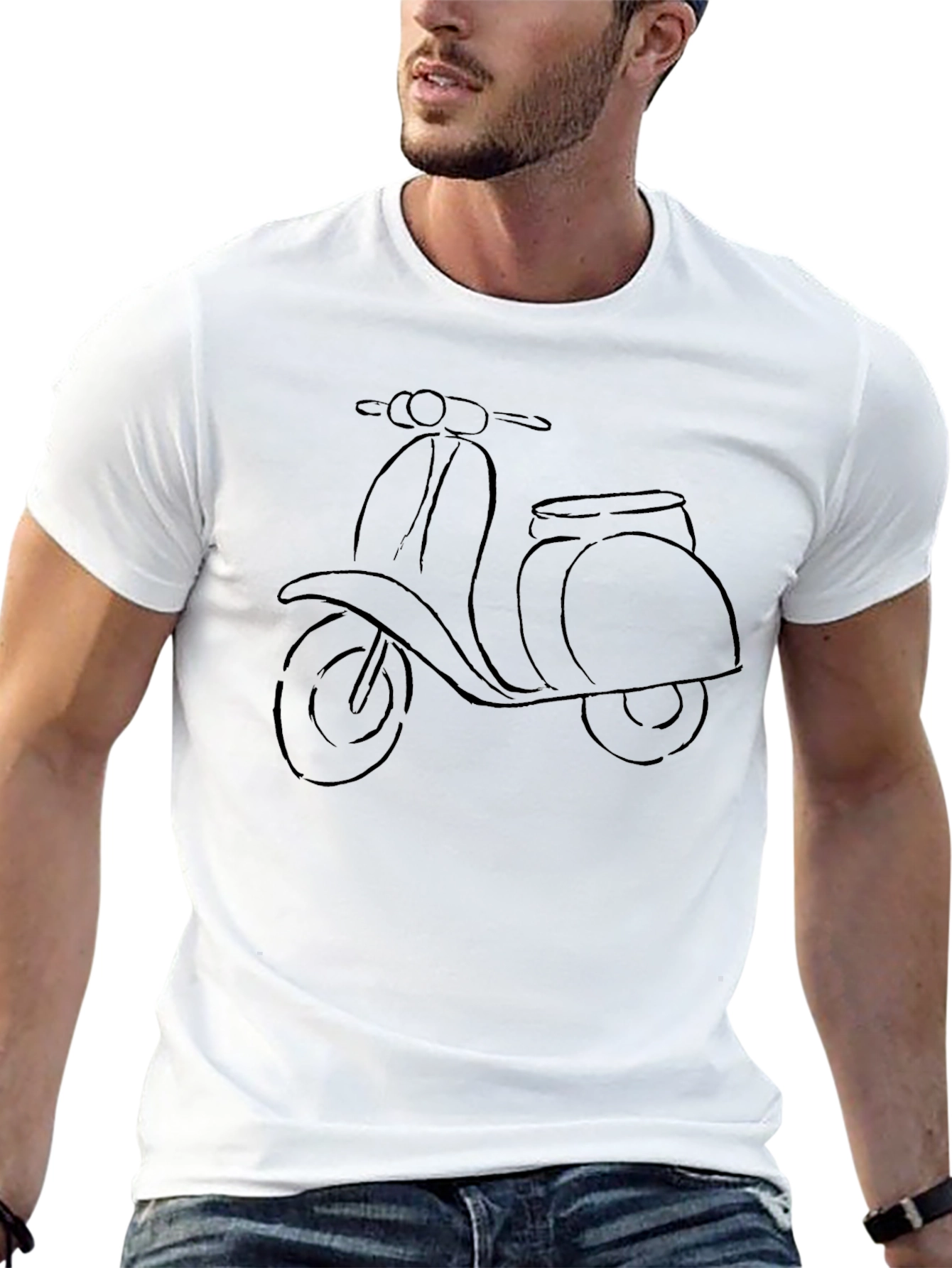 Black T-Shirt with Scooter Print - Casual Wear