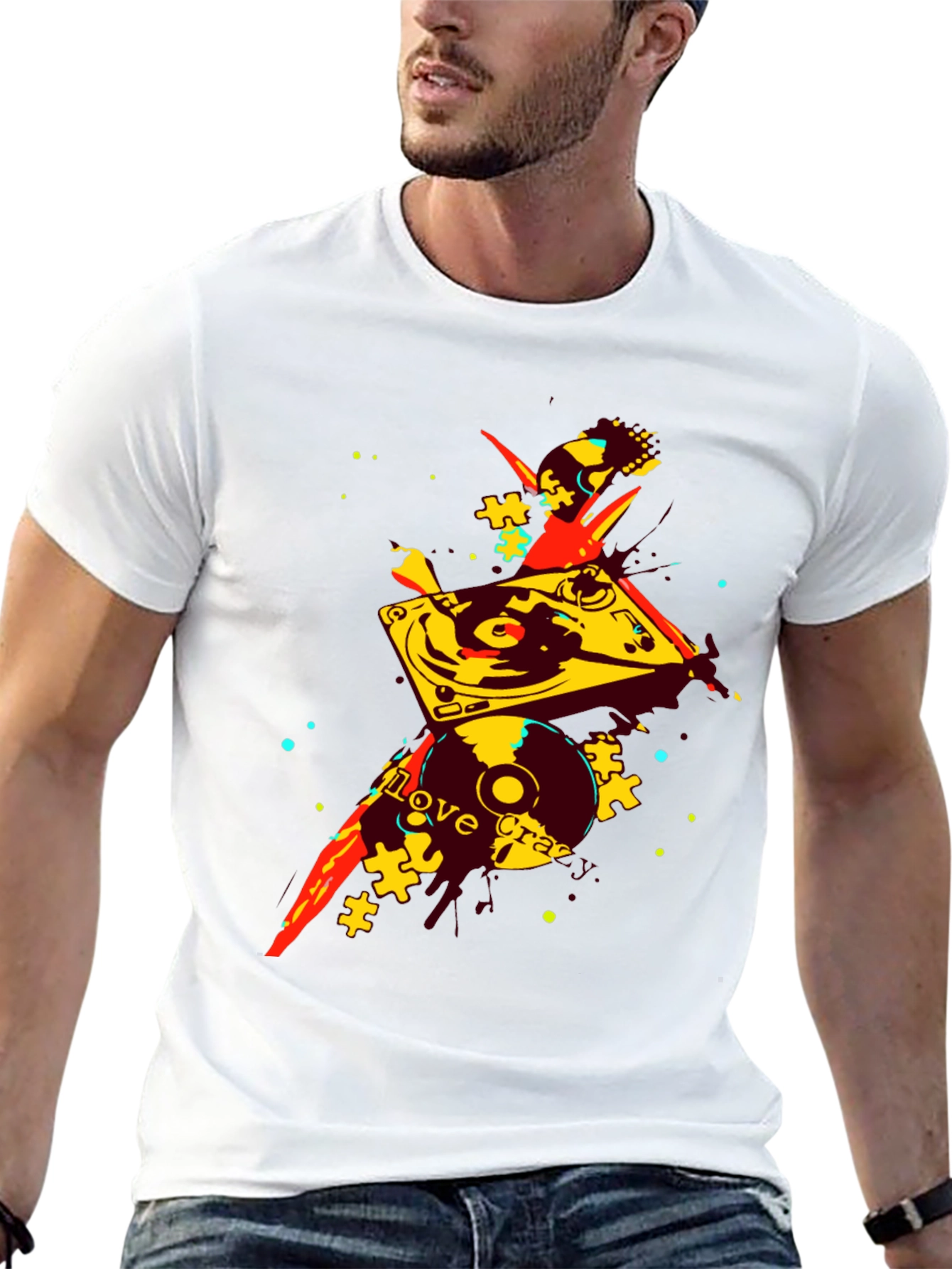Abstract DJ Turntable Graphic T-Shirt