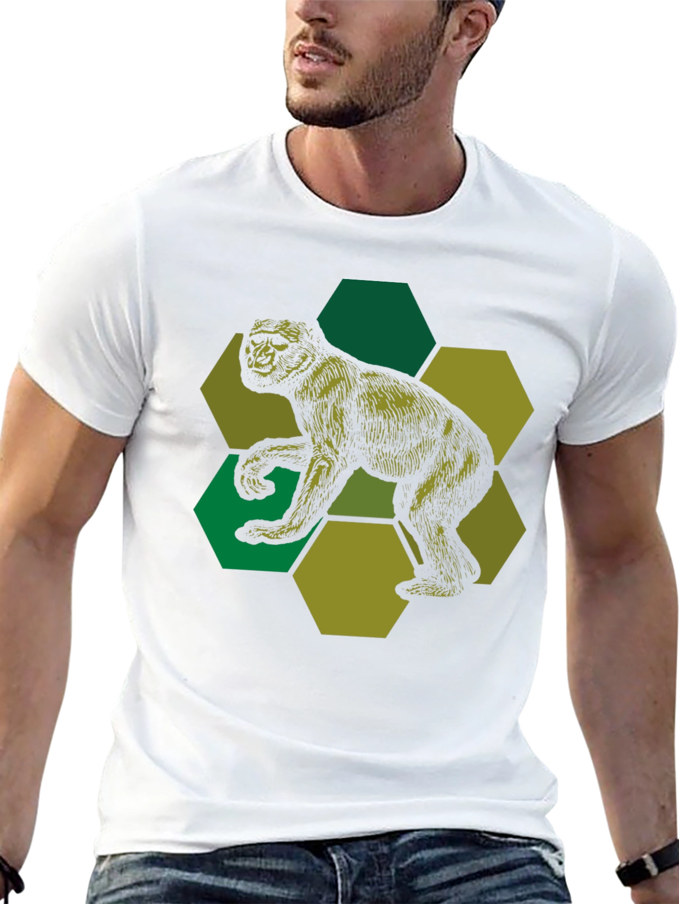 Geometric Gorilla Graphic Print Black T-Shirt