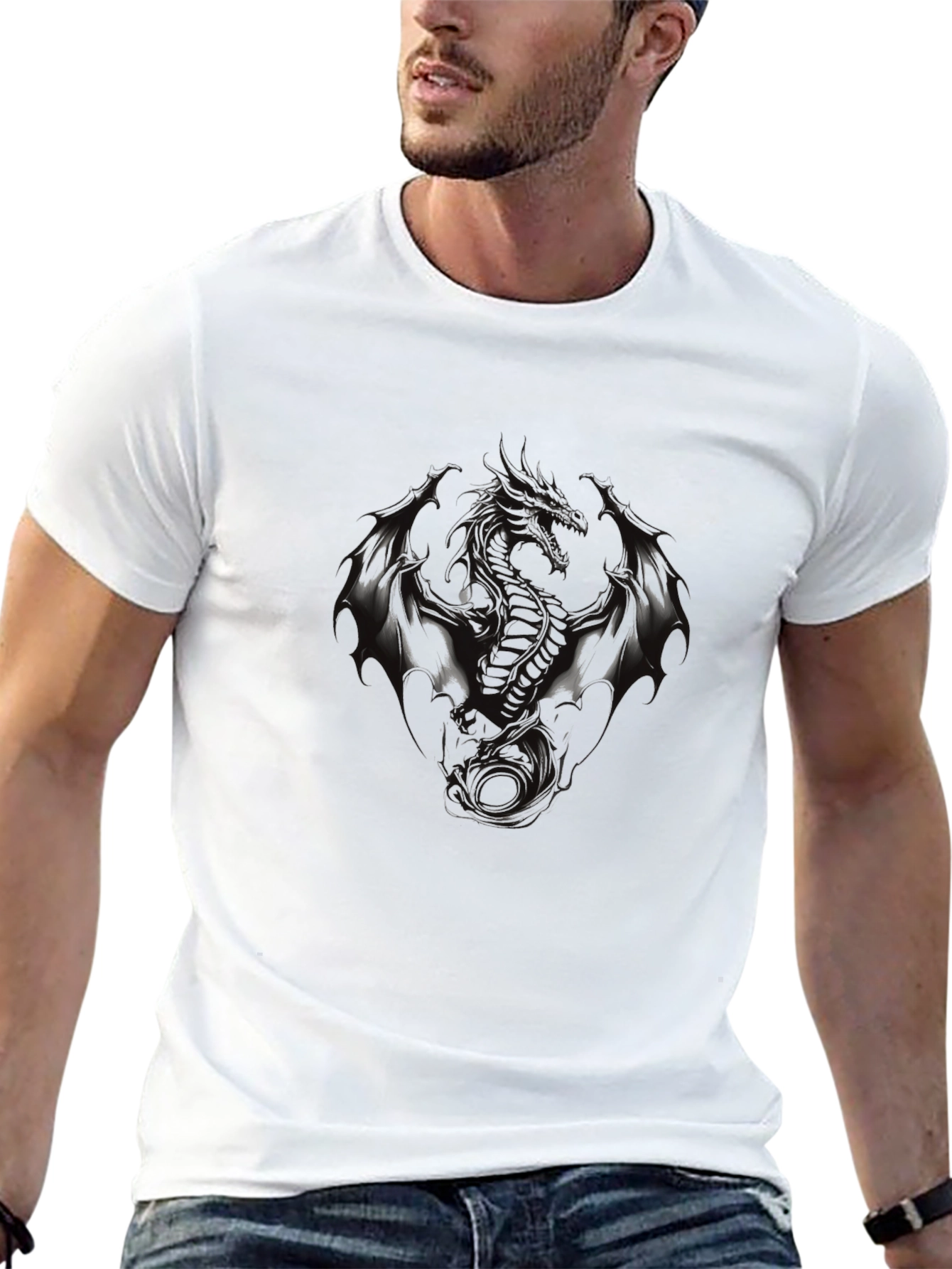 Mens Black Dragon Graphic Tee - Edgy Style