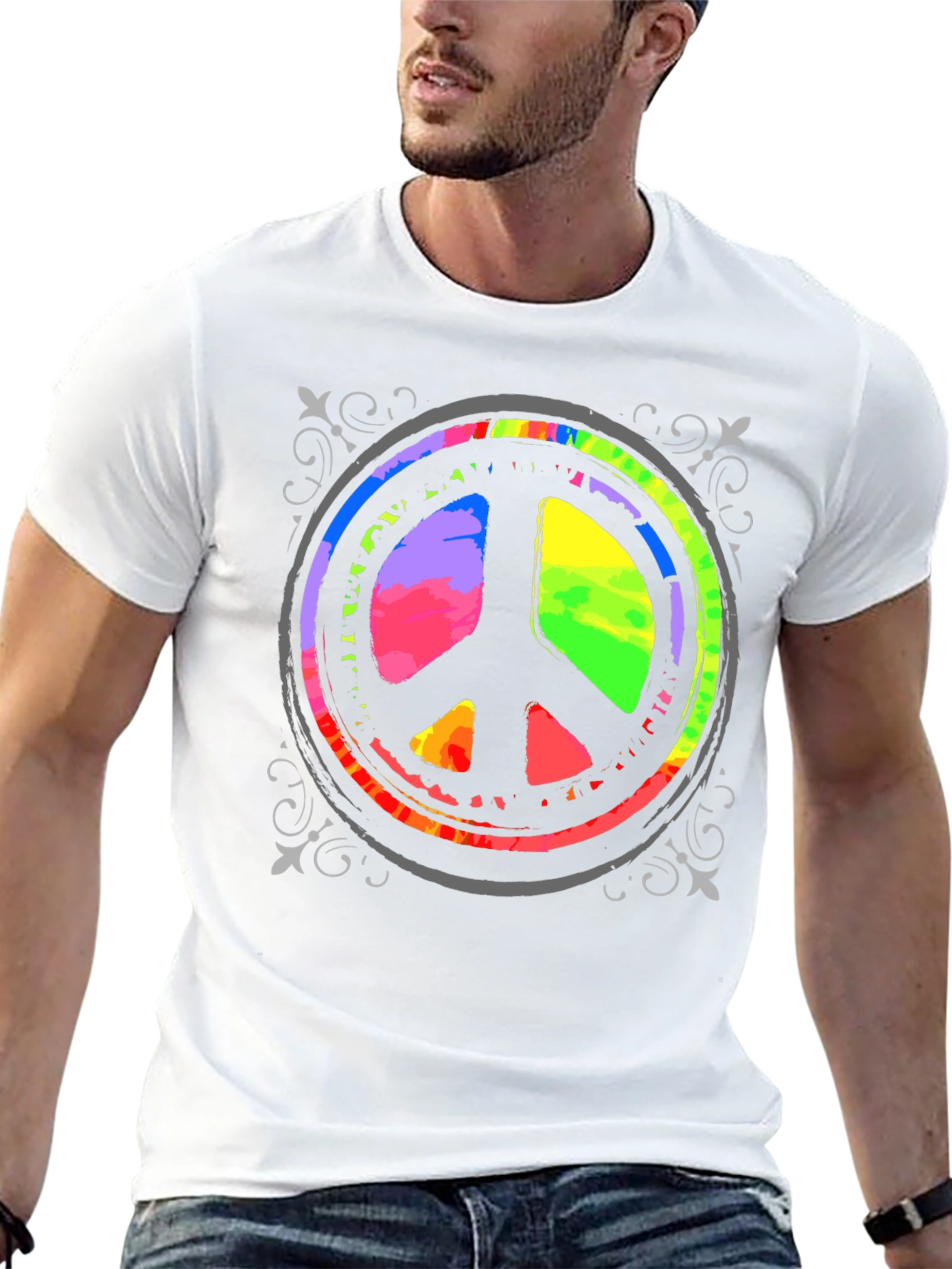 Rainbow Peace Sign Graphic T-Shirt