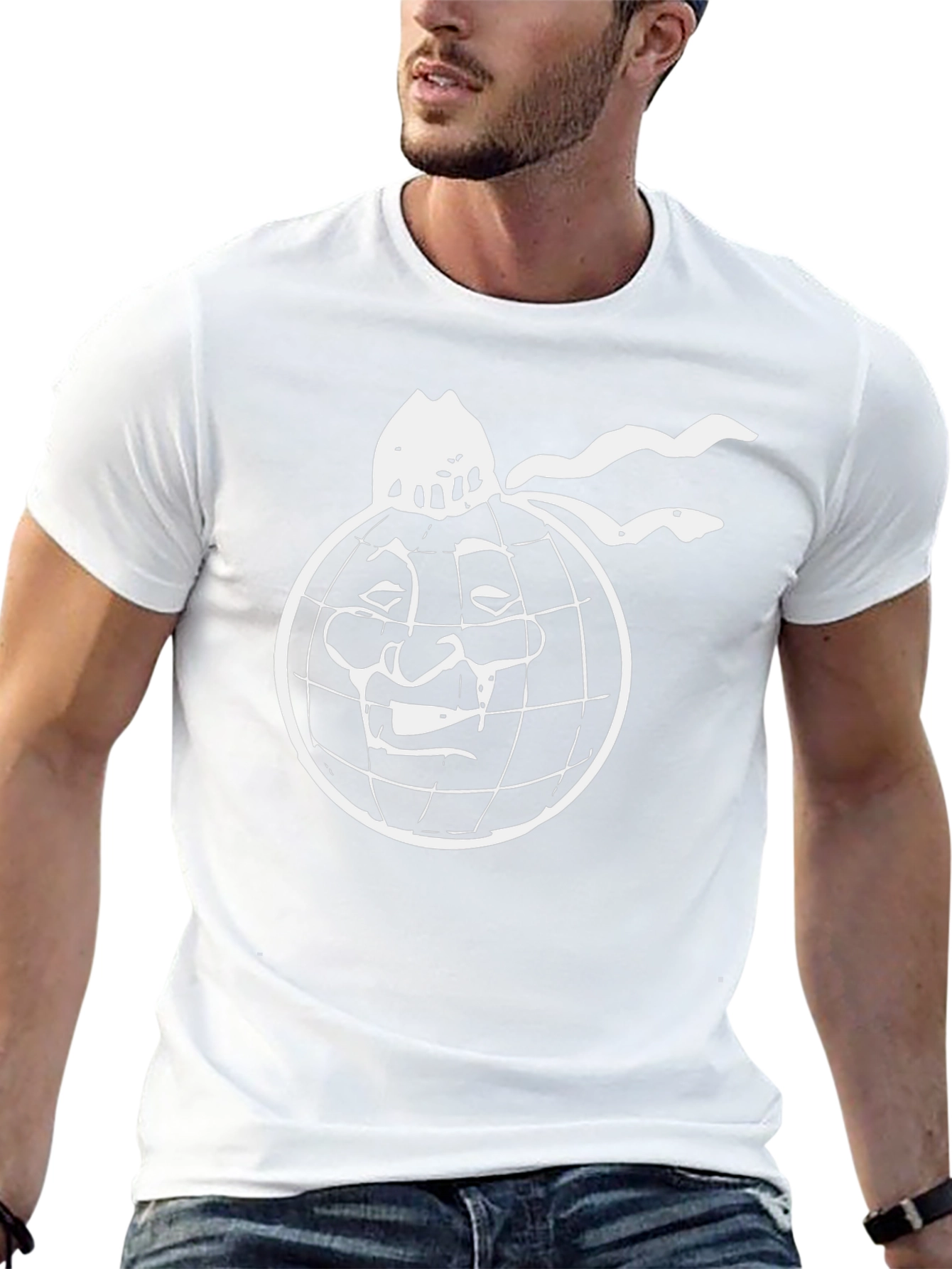 Black T-Shirt with World Face Graphic