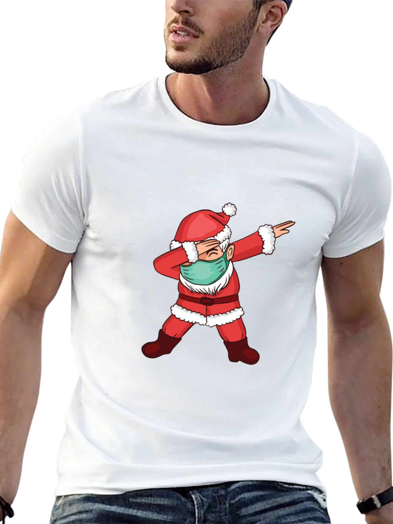 Dabbing Santa Face Mask T-Shirt - Christmas Holiday