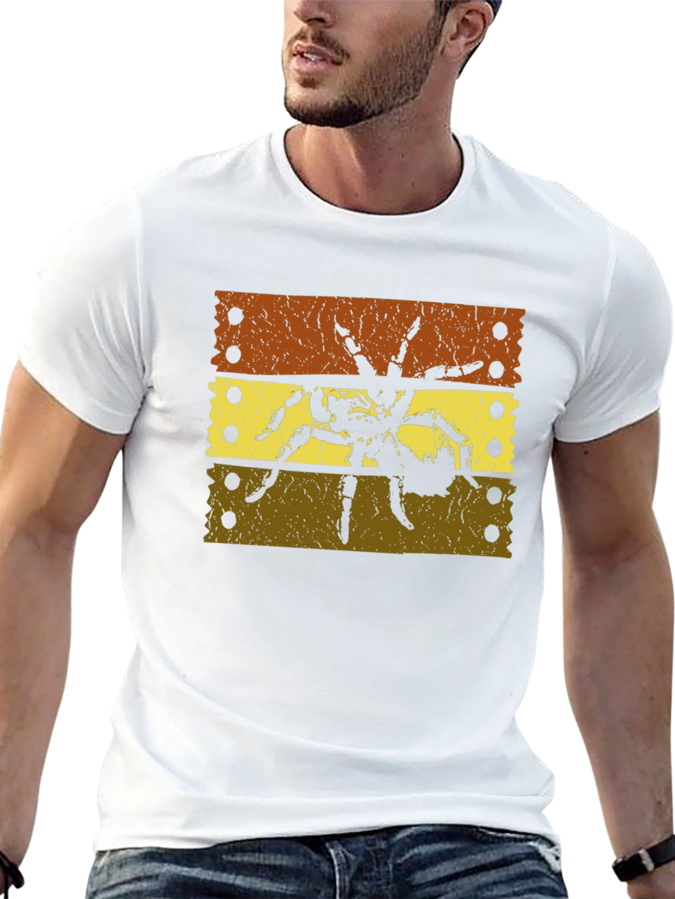 Striped Tarantula Graphic Tee - Soft Black Cotton T-Shirt