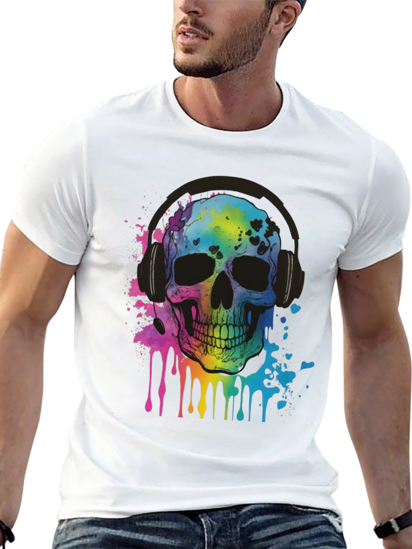 Rainbow Skull Graphic Tee - Music Lovers T-Shirt