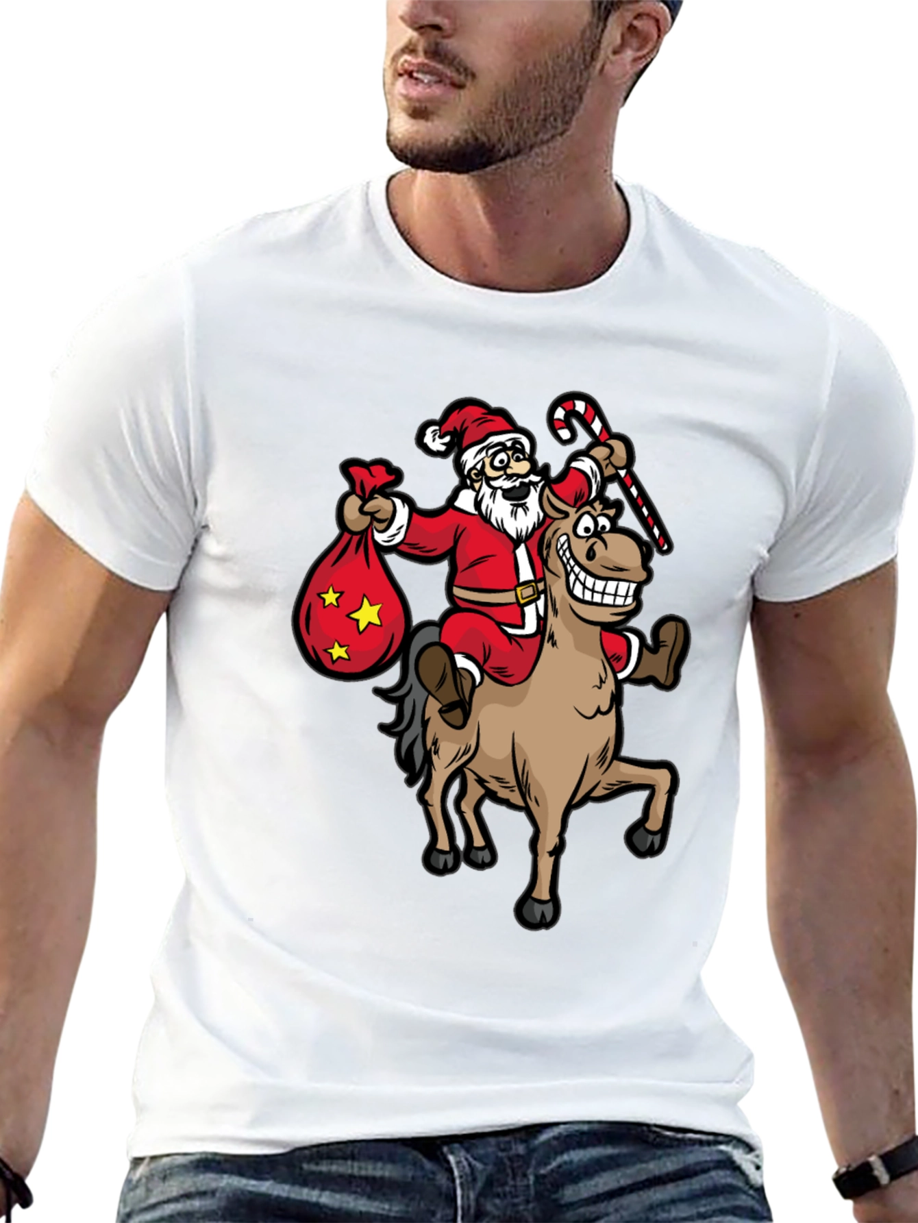 Santa Riding Horse T-Shirt - Christmas Holiday Fun