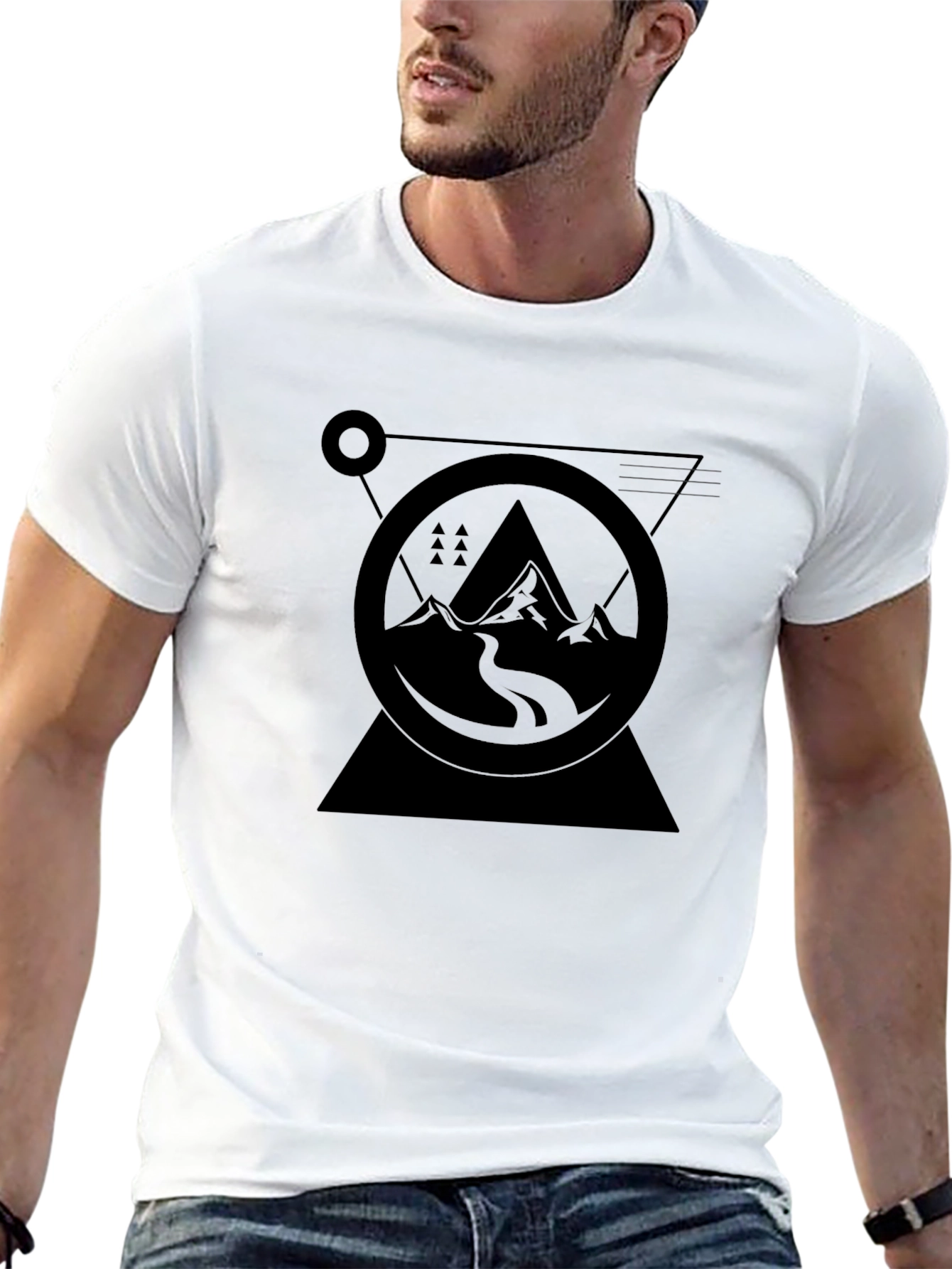 Geometric Mountain Graphic Black T-Shirt