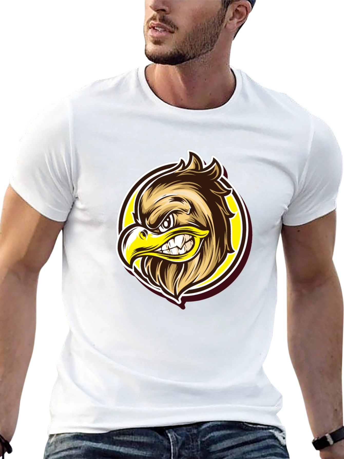 Eagle Graphic Black T-Shirt - Fierce Cartoon Design