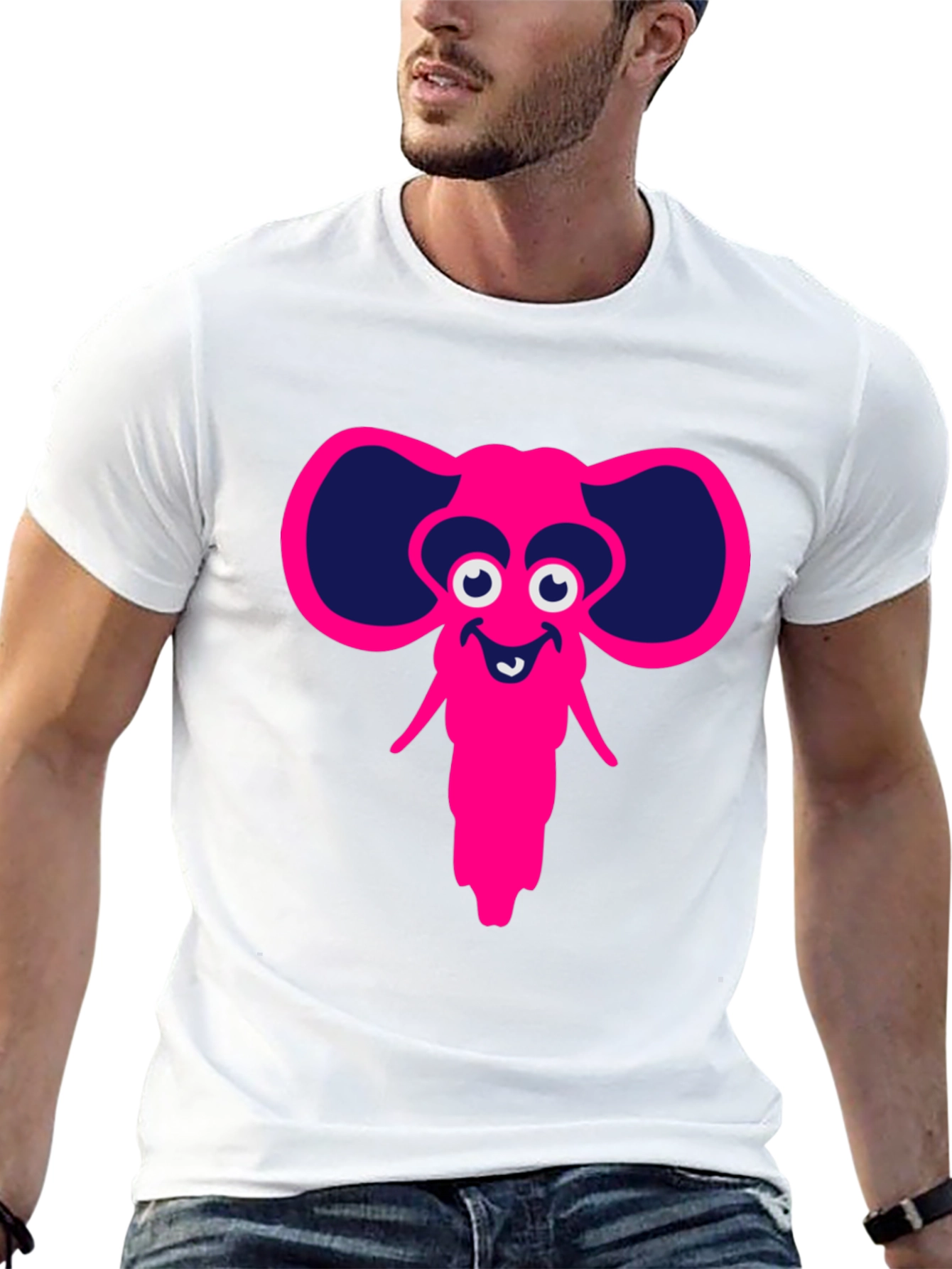 Cartoon Elephant Graphic Tee - Black