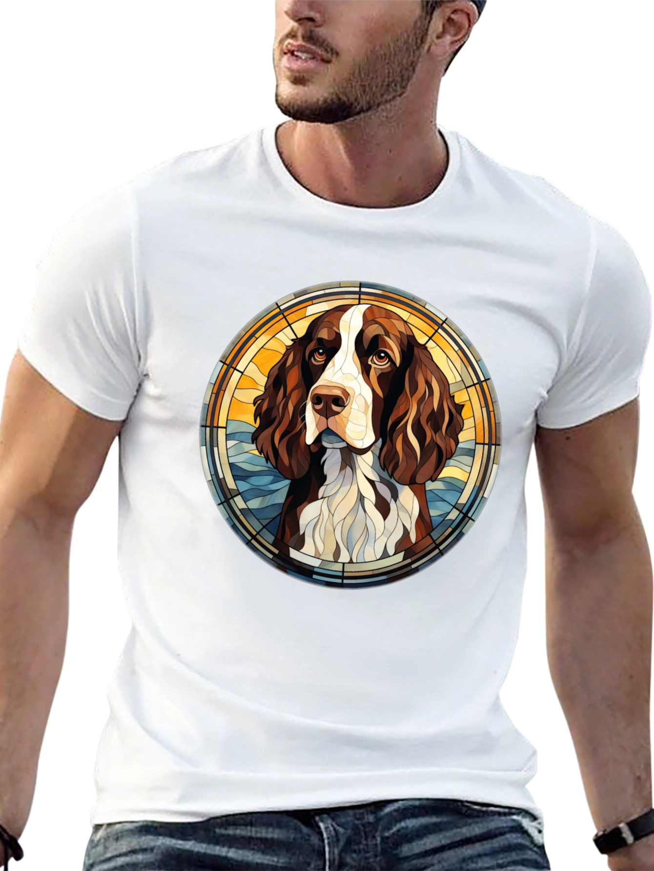 Dog Breed Art T-Shirt - Springer Spaniel Stained Glass