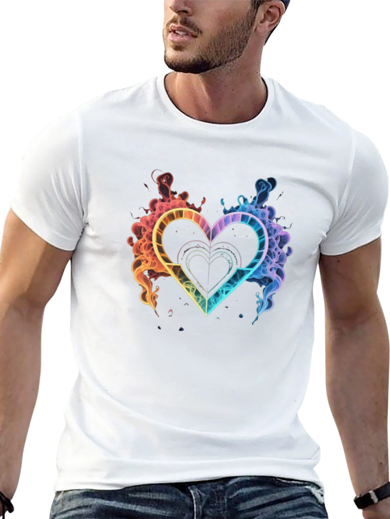 Rainbow Heart Graphic Tee - Stylish Black T-Shirt