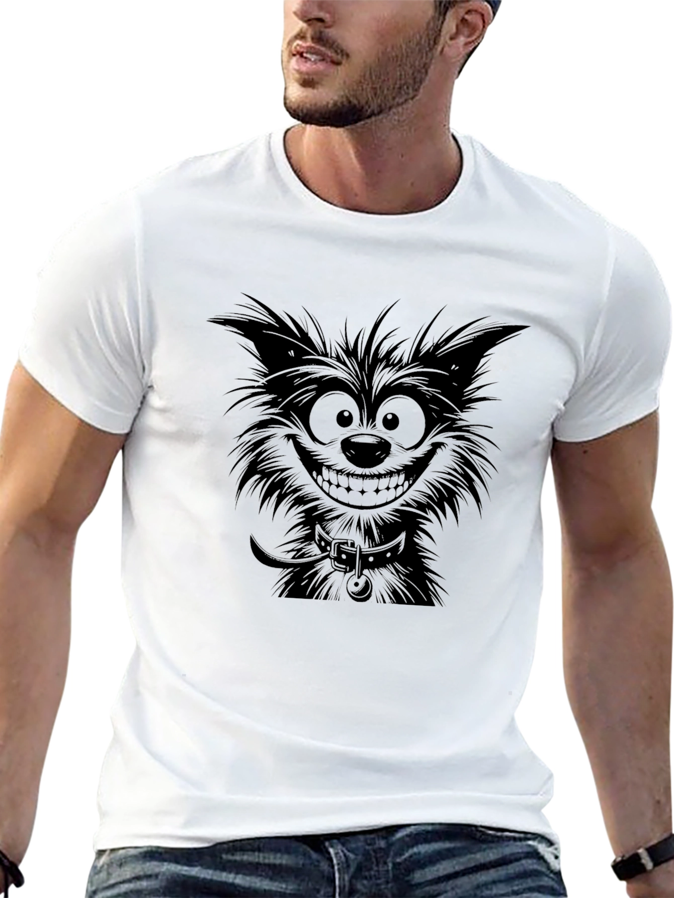 Mens Black Cartoon Dog Graphic T-Shirt
