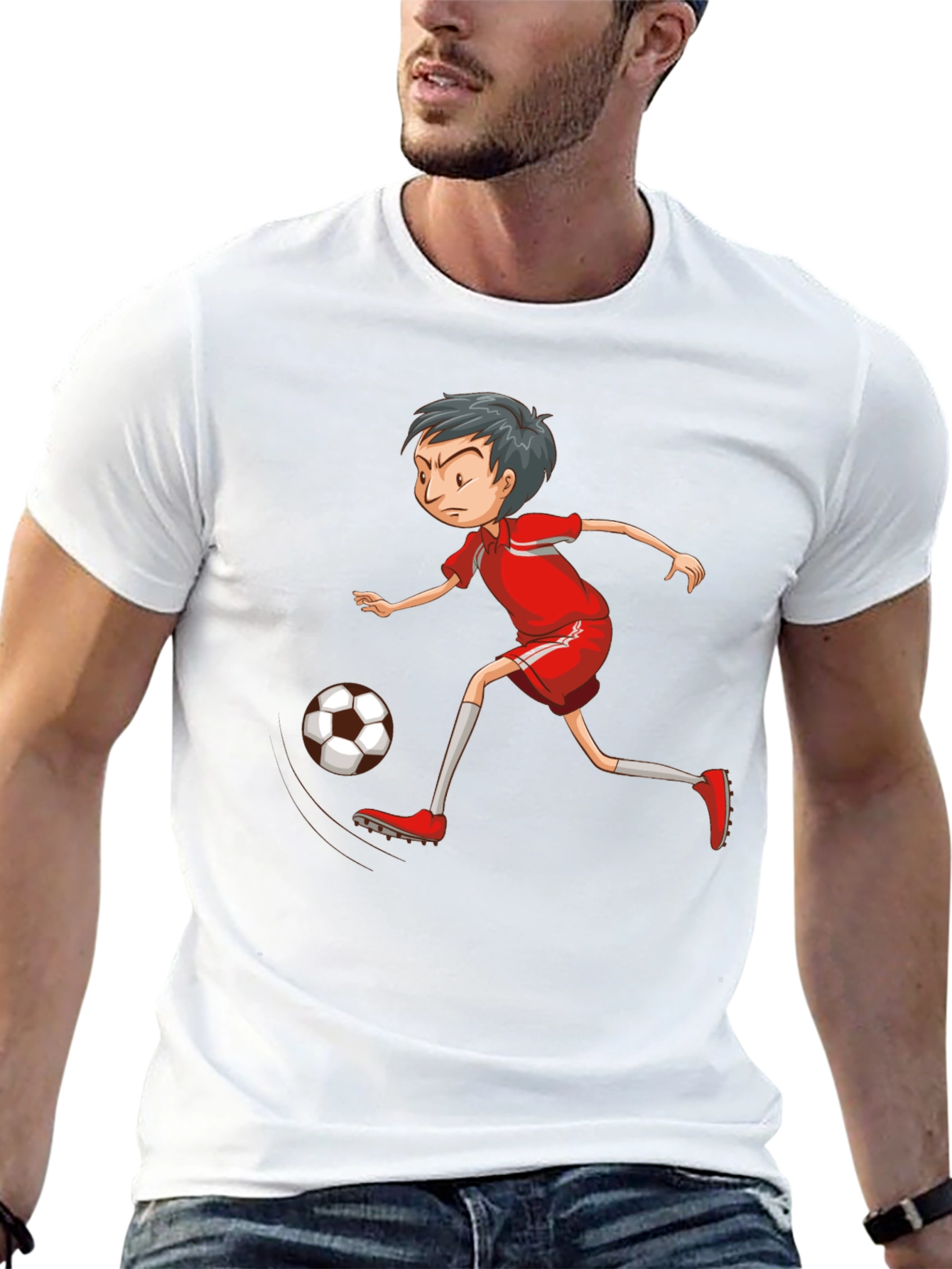 Soccer Player Graphic T-Shirt - Black Cotton Tee