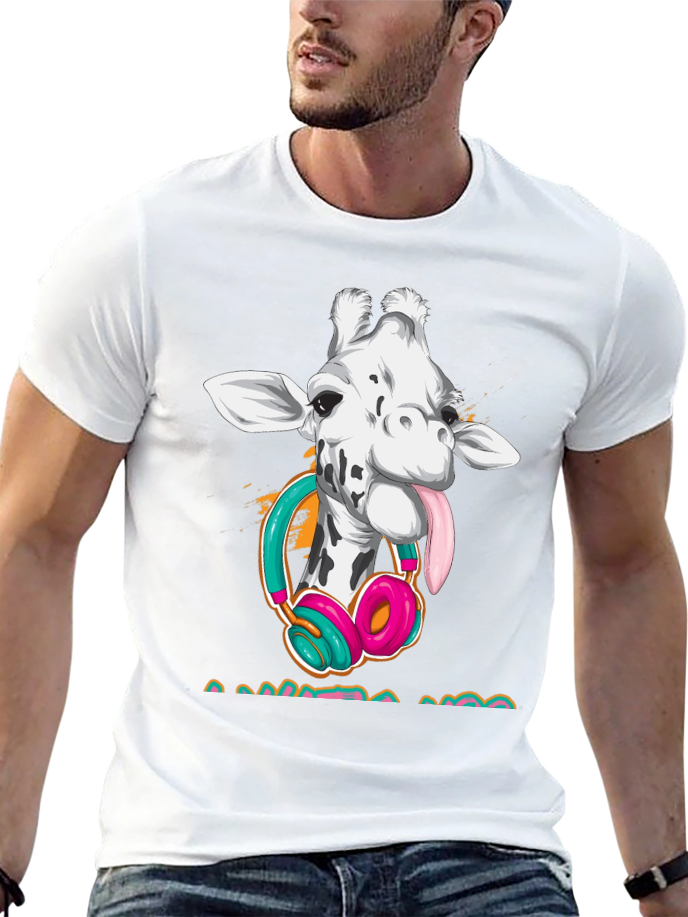 Giraffe DJ Black T-Shirt - Funny Animal Tee