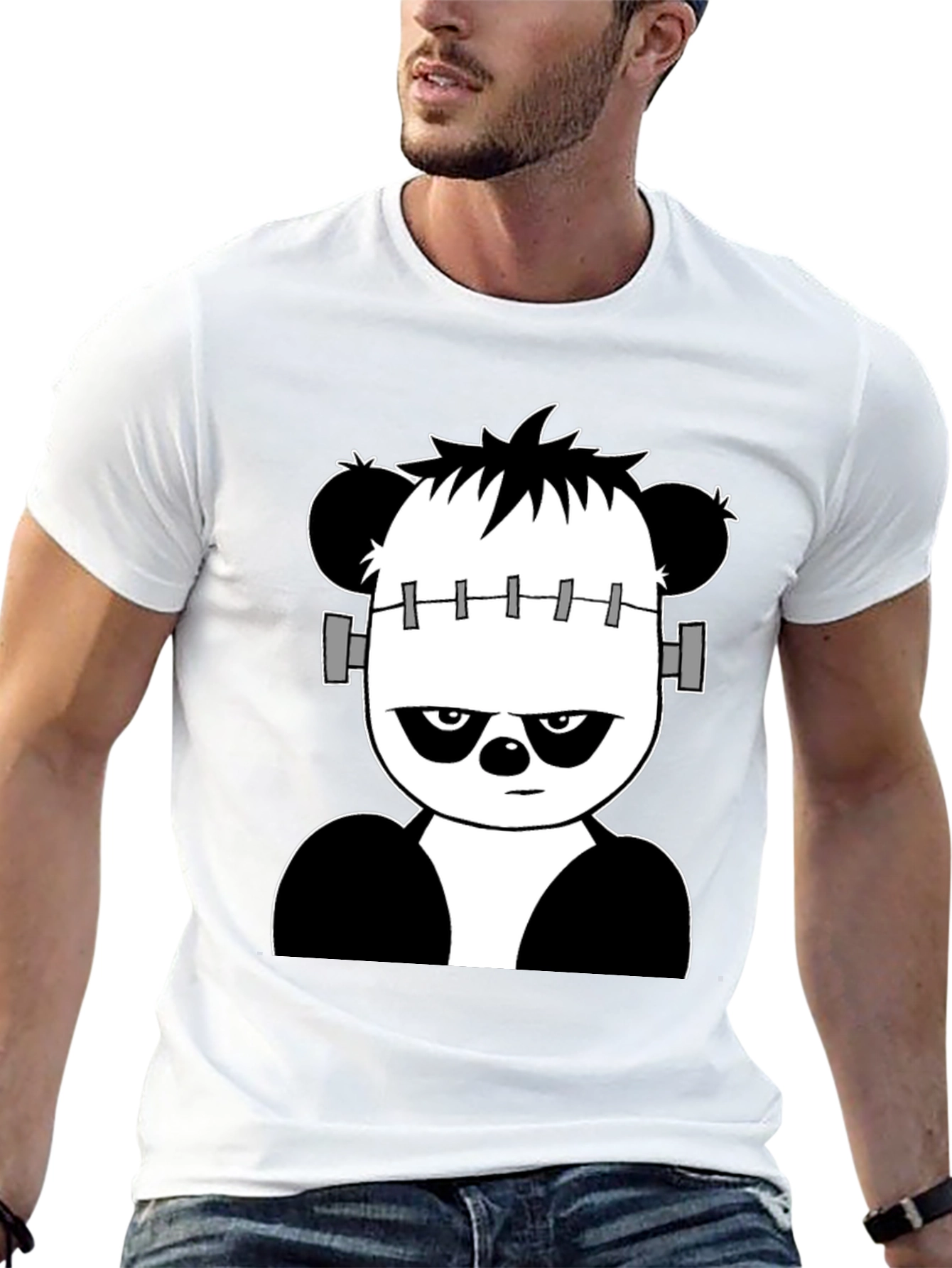 Franken-Panda Graphic Tee - Black Cotton Shirt