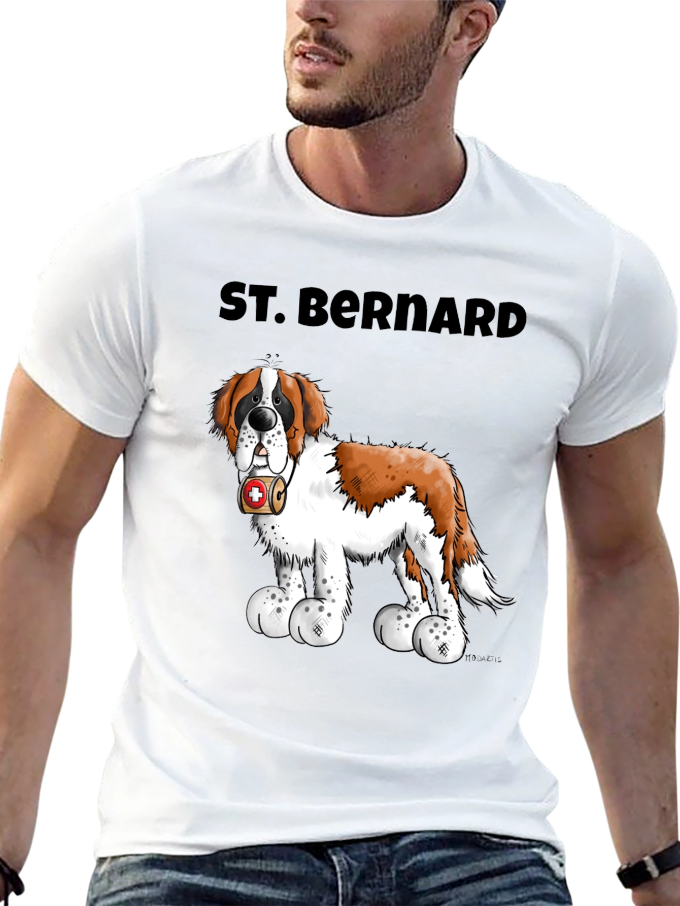 St. Bernard Dog Cartoon Black T-Shirt