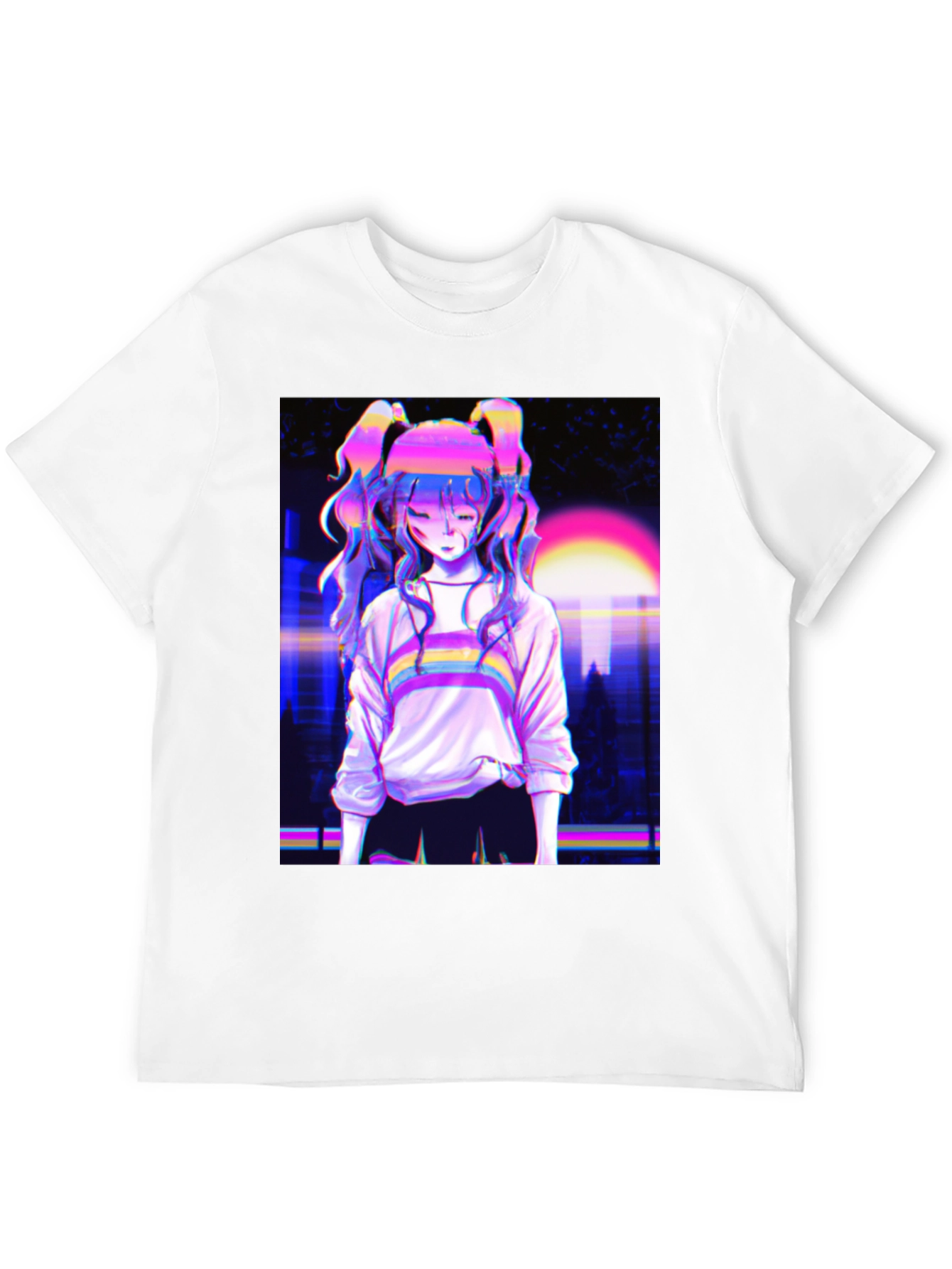 Vaporwave Anime Girl Graphic Black T-Shirt