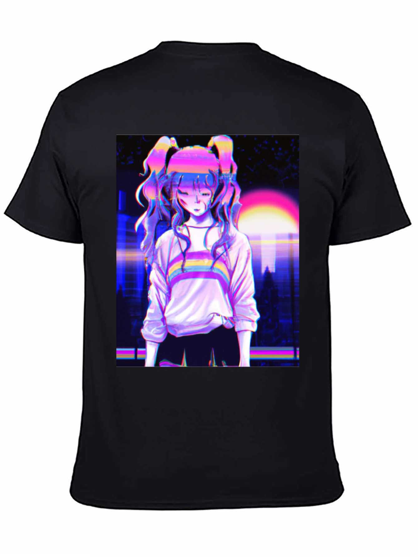 Vaporwave Anime Girl Graphic Black T-Shirt