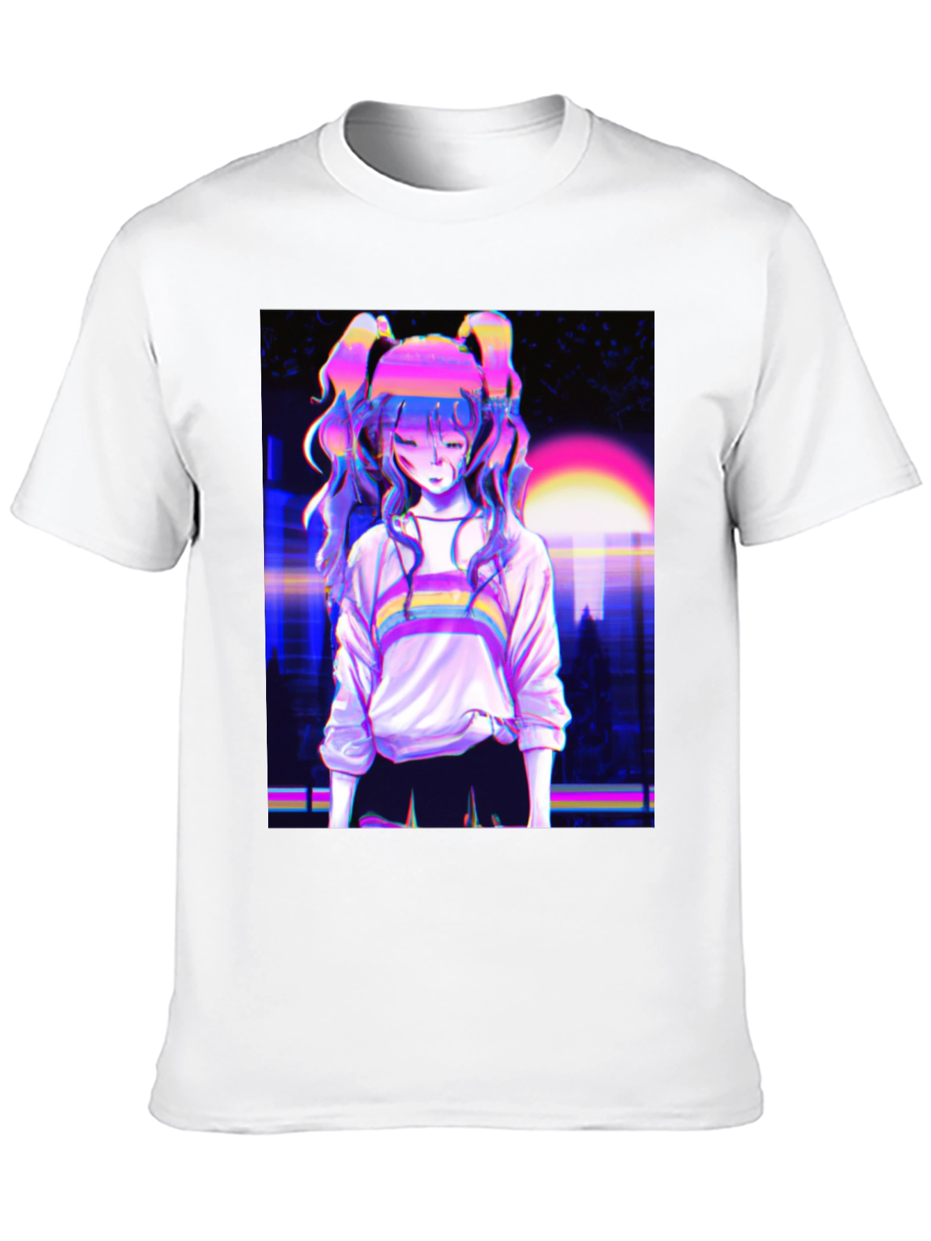 Vaporwave Anime Girl Graphic Black T-Shirt