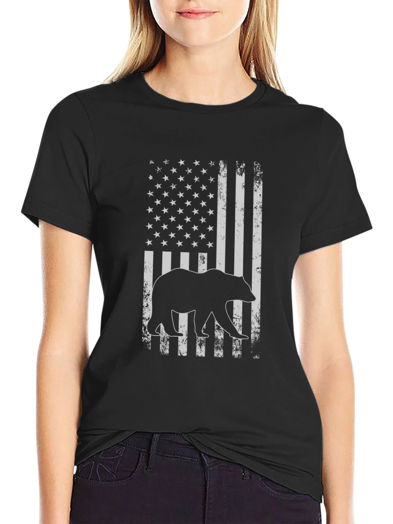 Bear American Flag Graphic T-Shirt