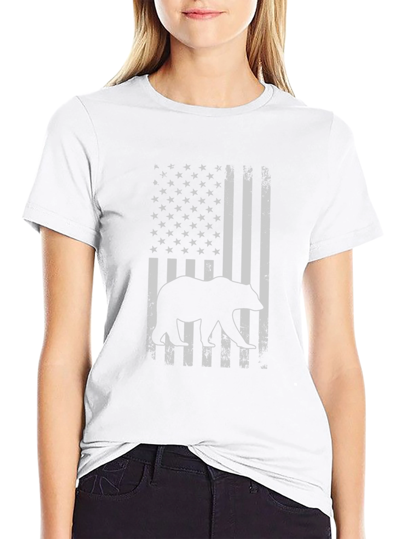 Bear American Flag Graphic T-Shirt