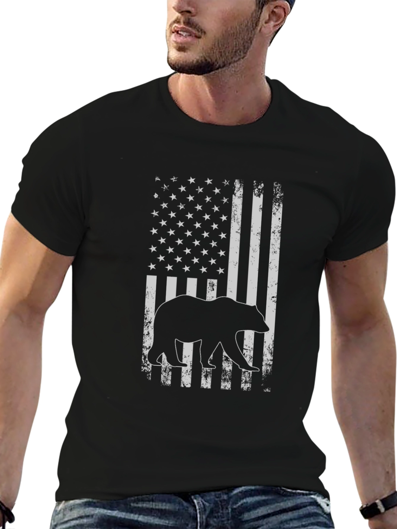 Bear American Flag Graphic T-Shirt