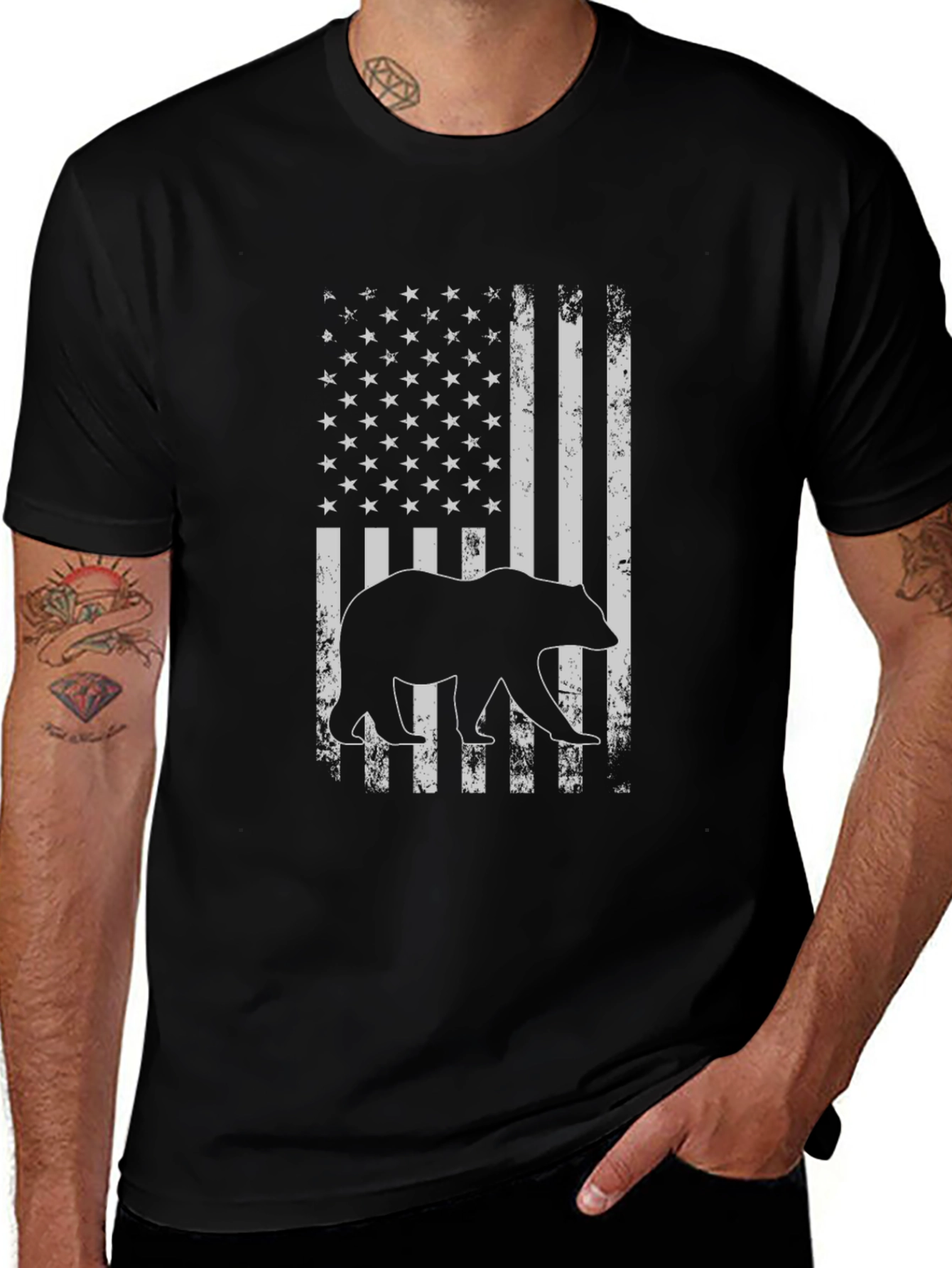 Bear American Flag Graphic T-Shirt