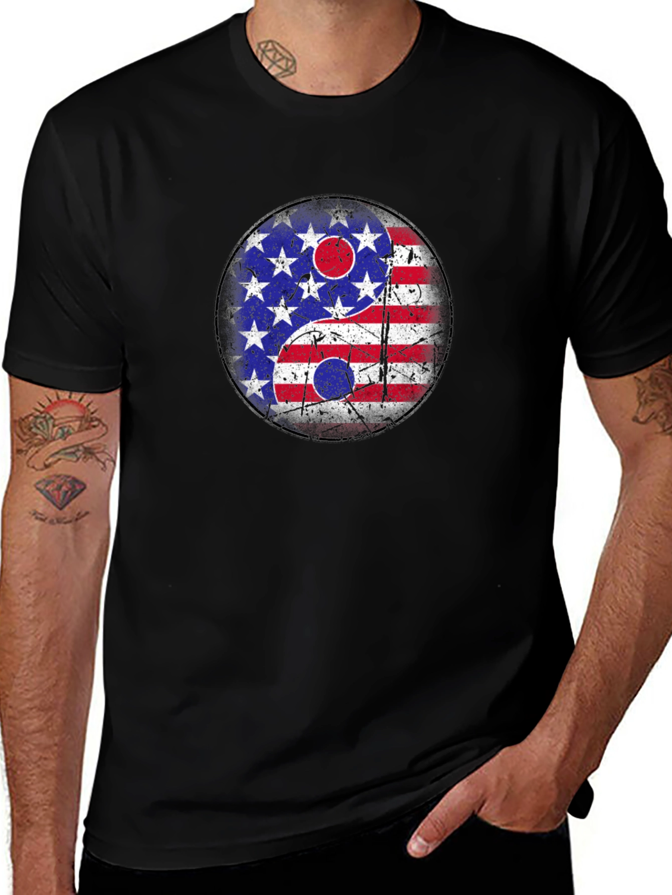Yin Yang American Flag Graphic T-Shirt