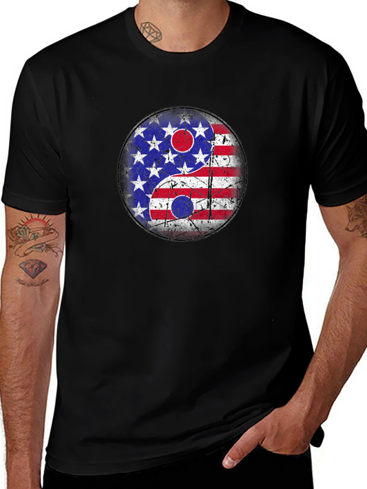 Yin Yang American Flag Graphic T-Shirt