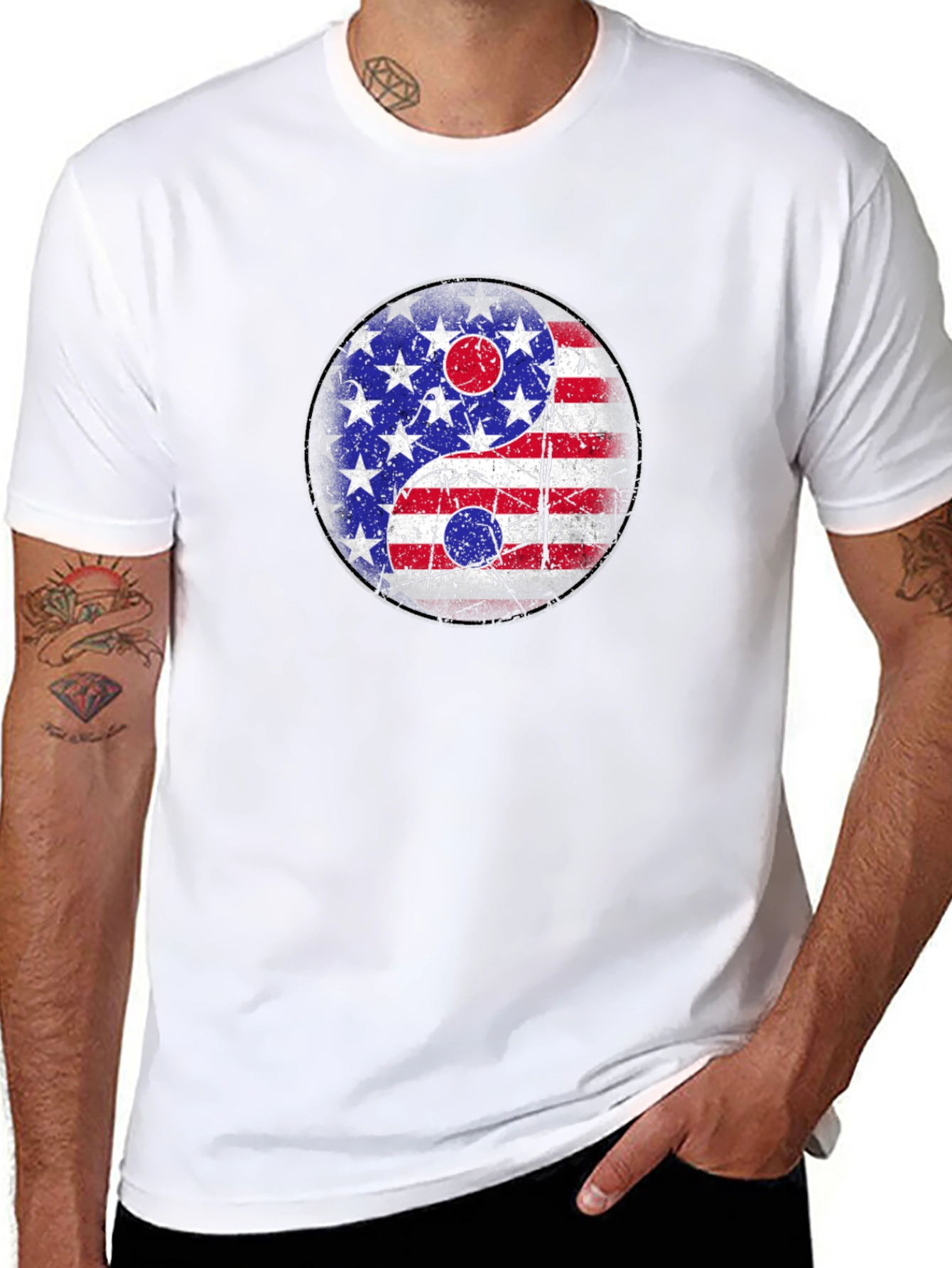 Yin Yang American Flag Graphic T-Shirt