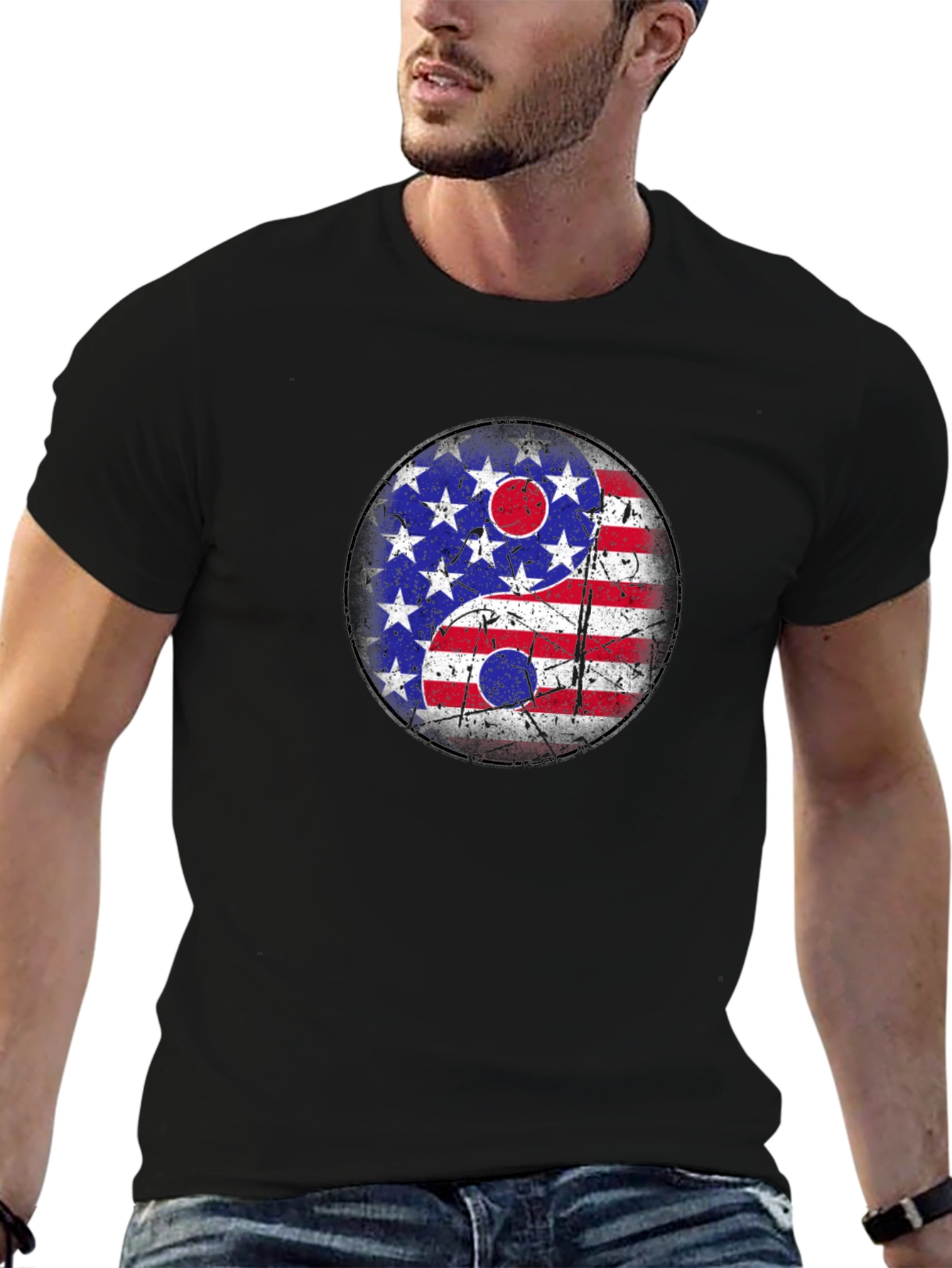 Yin Yang American Flag Graphic T-Shirt