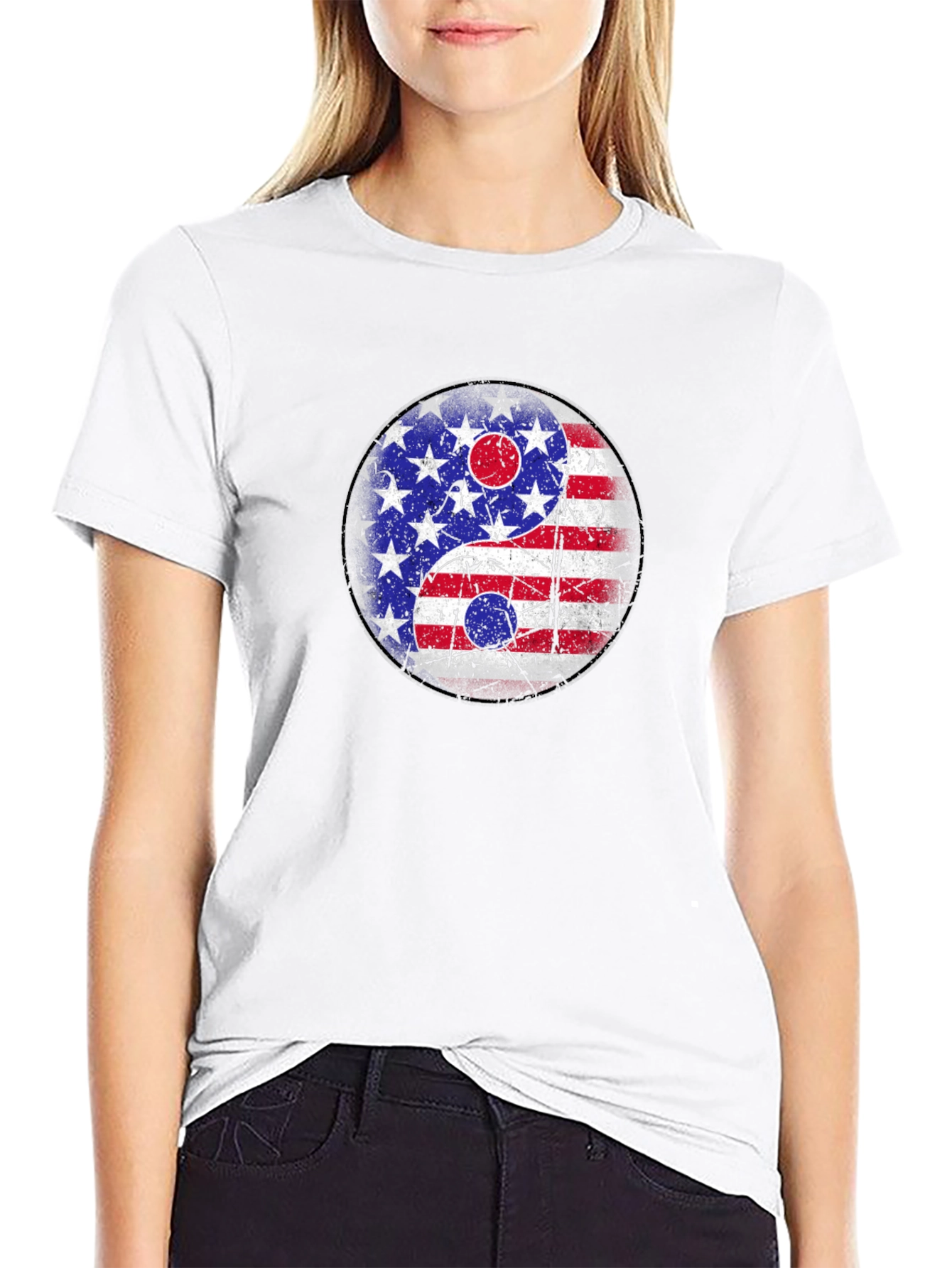 Yin Yang American Flag Graphic T-Shirt