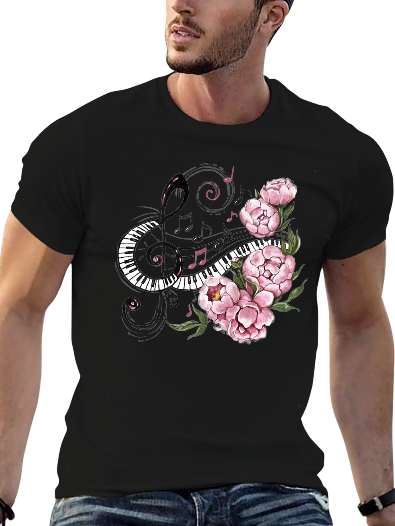 Floral Piano Music T-Shirt - Unique Musician Tee