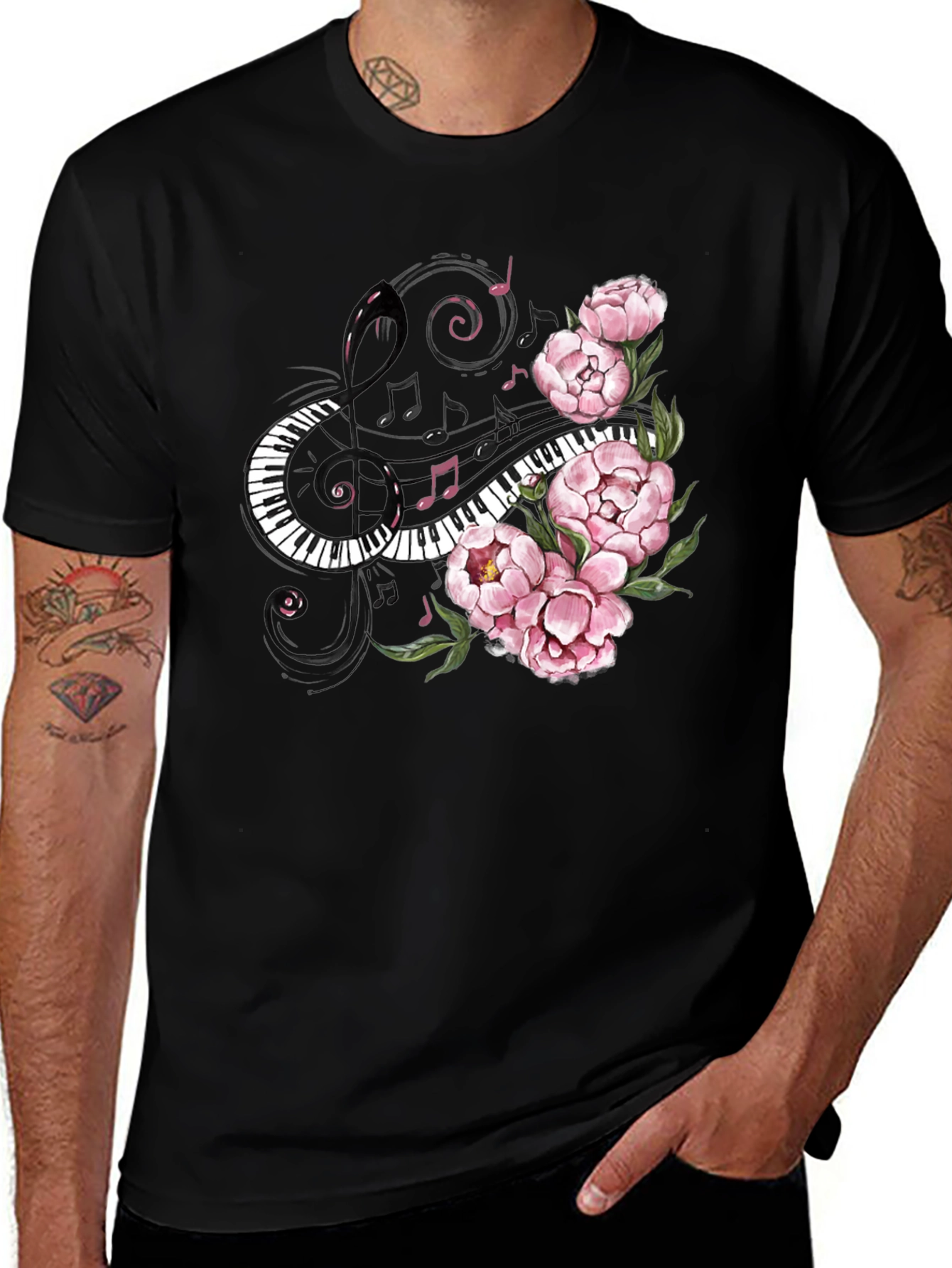 Floral Piano Music T-Shirt - Unique Musician Tee