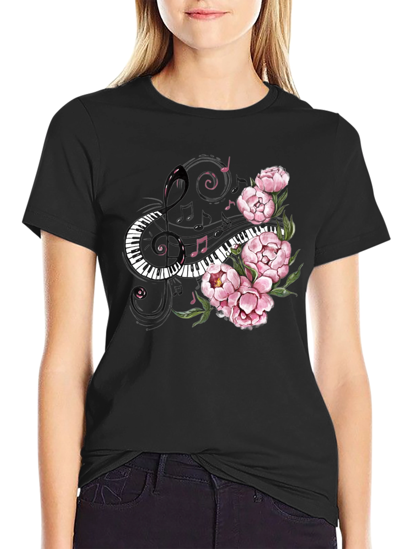 Floral Piano Music T-Shirt - Unique Musician Tee