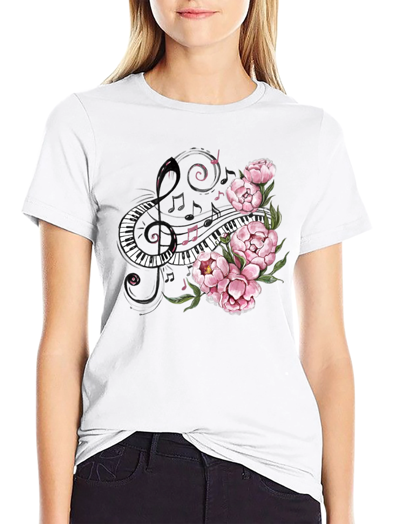 Floral Piano Music T-Shirt - Unique Musician Tee